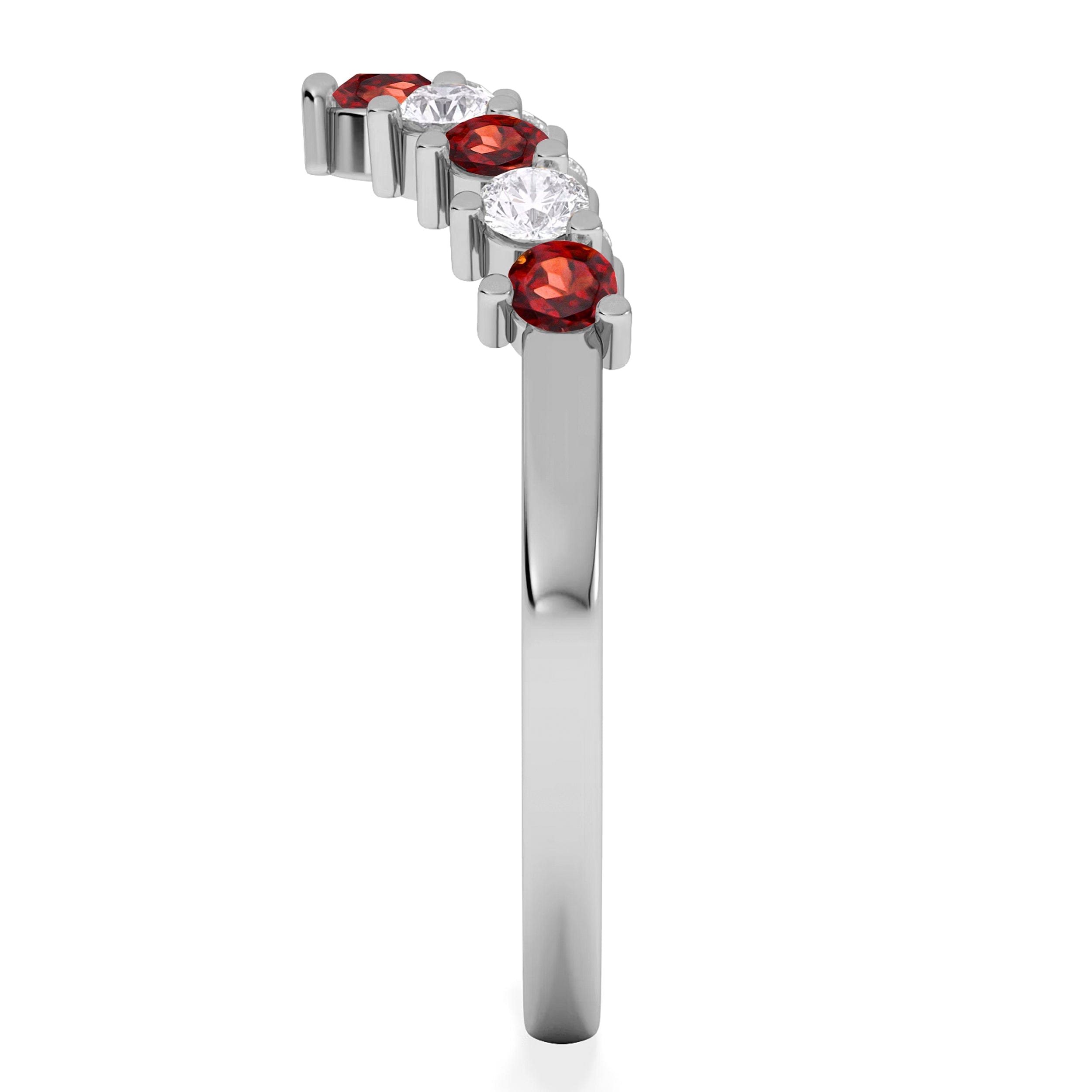 WISHBONE Starlit Garnet and Lab Diamond Wishbone Ring in 9K White Gold