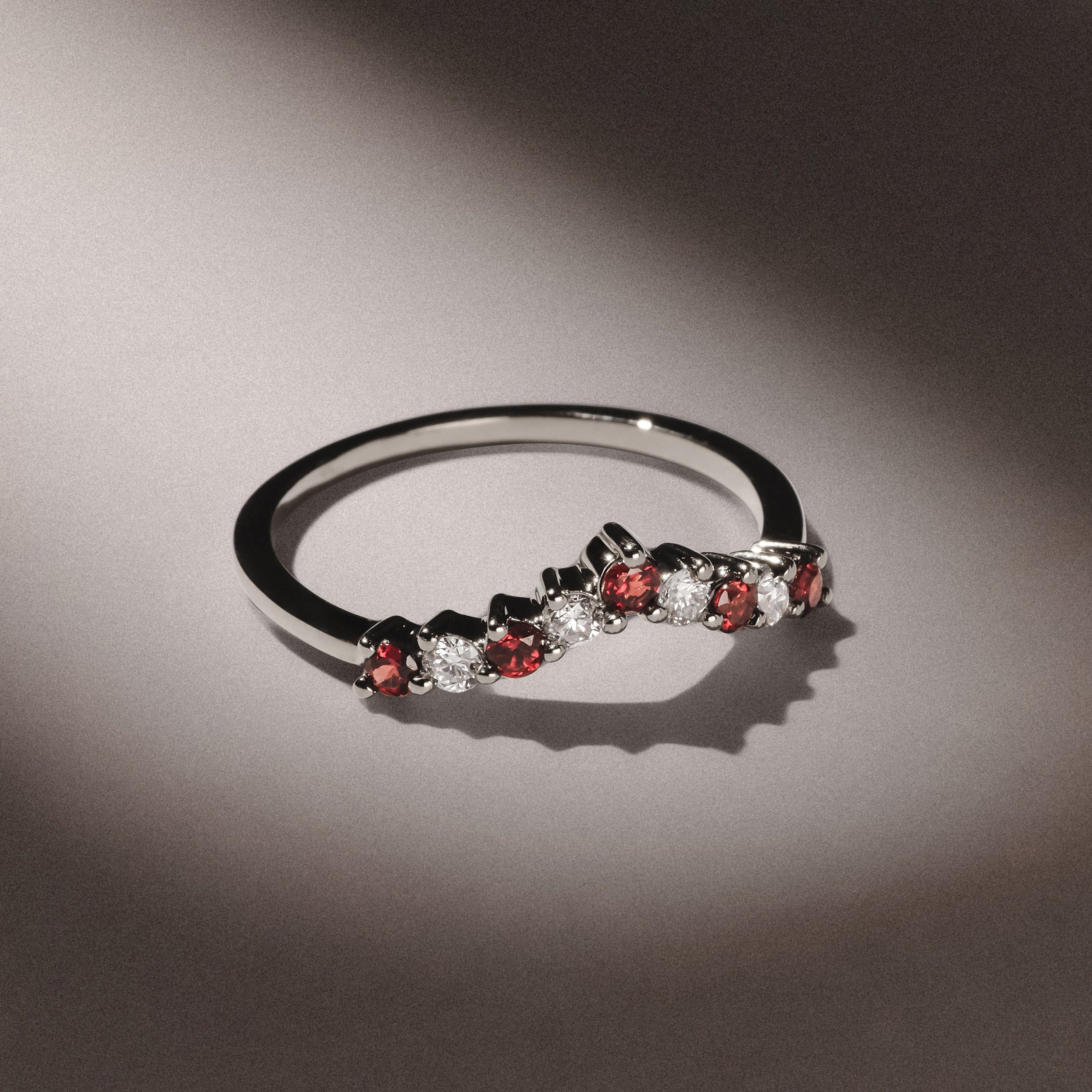 WISHBONE Starlit Garnet and Lab Diamond Wishbone Ring in 9K White Gold