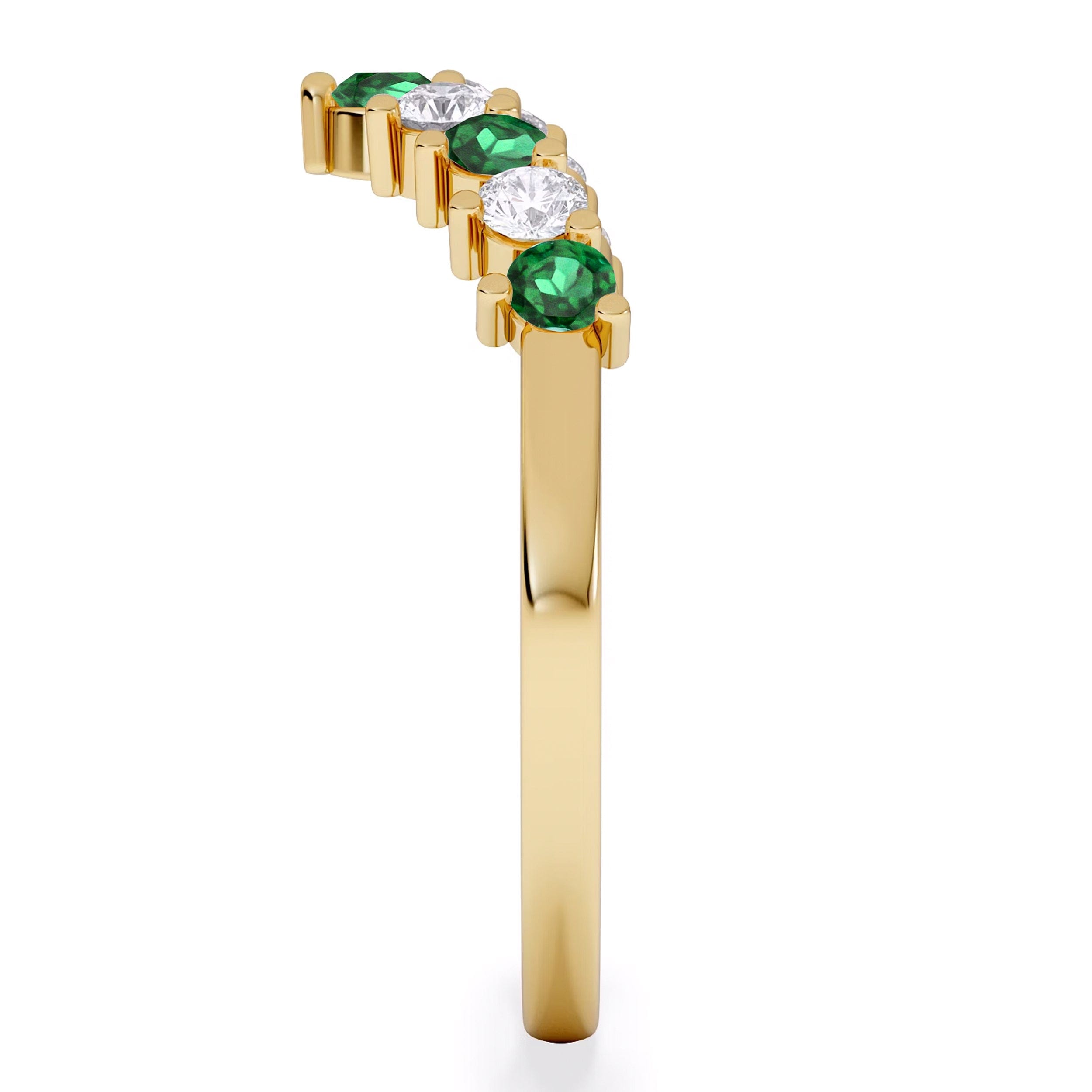 WISHBONE Starlit Emerald and Lab Diamond Wishbone Ring in 9K Yellow Gold