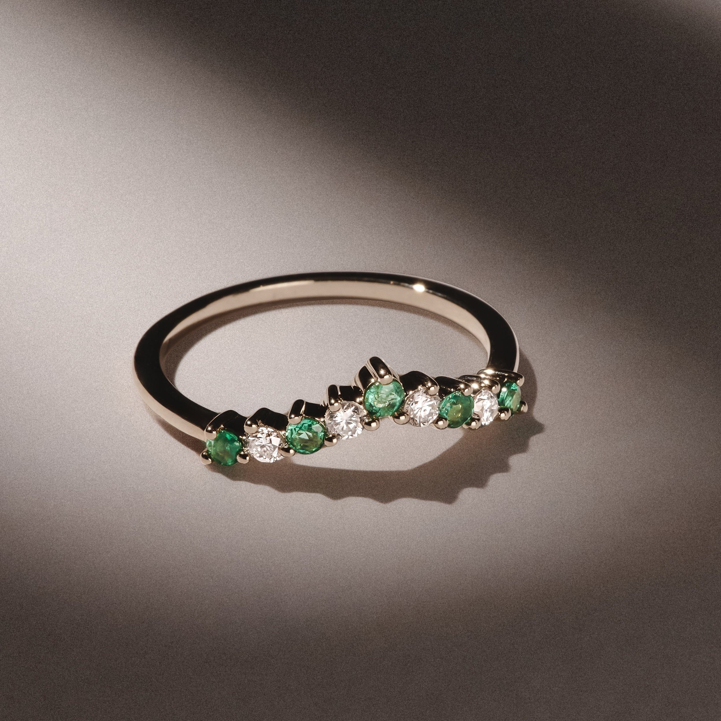 WISHBONE Starlit Emerald and Lab Diamond Wishbone Ring in 9K Yellow Gold