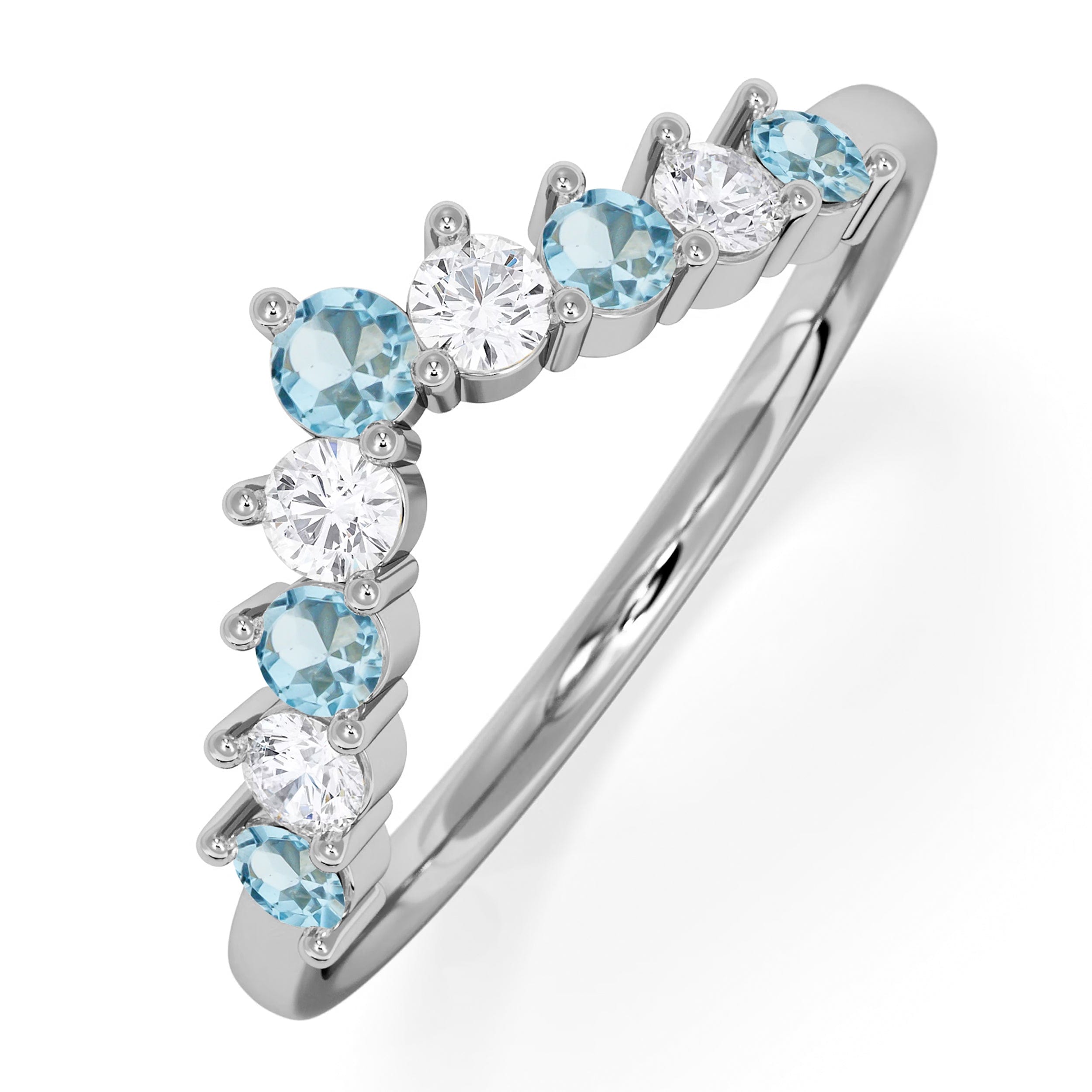 WISHBONE Starlit Blue Topaz and Lab Diamond Wishbone Ring in 9K White Gold