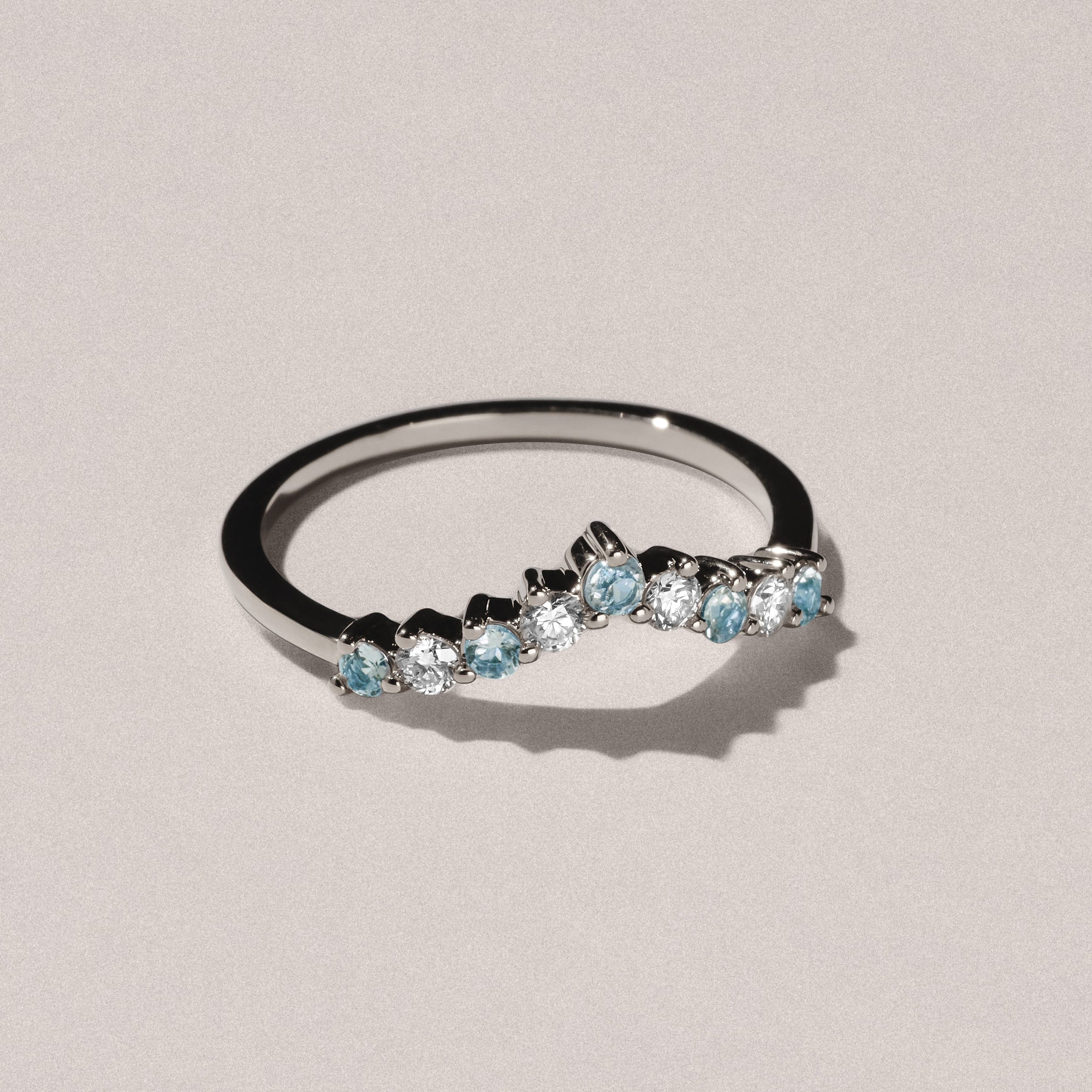 WISHBONE Starlit Blue Topaz and Lab Diamond Wishbone Ring in 9K White Gold