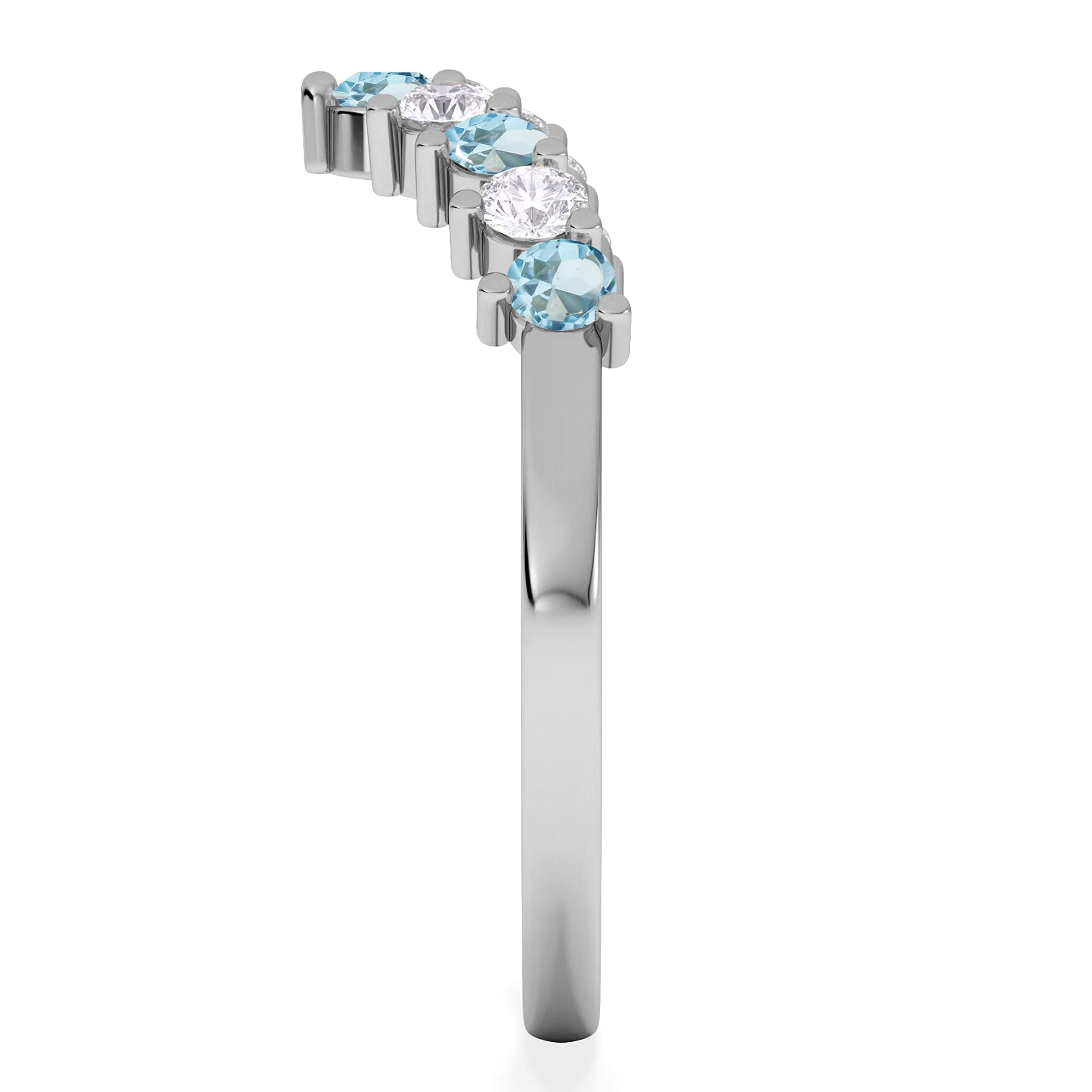 WISHBONE Starlit Blue Topaz and Lab Diamond Wishbone Ring in 9K White Gold