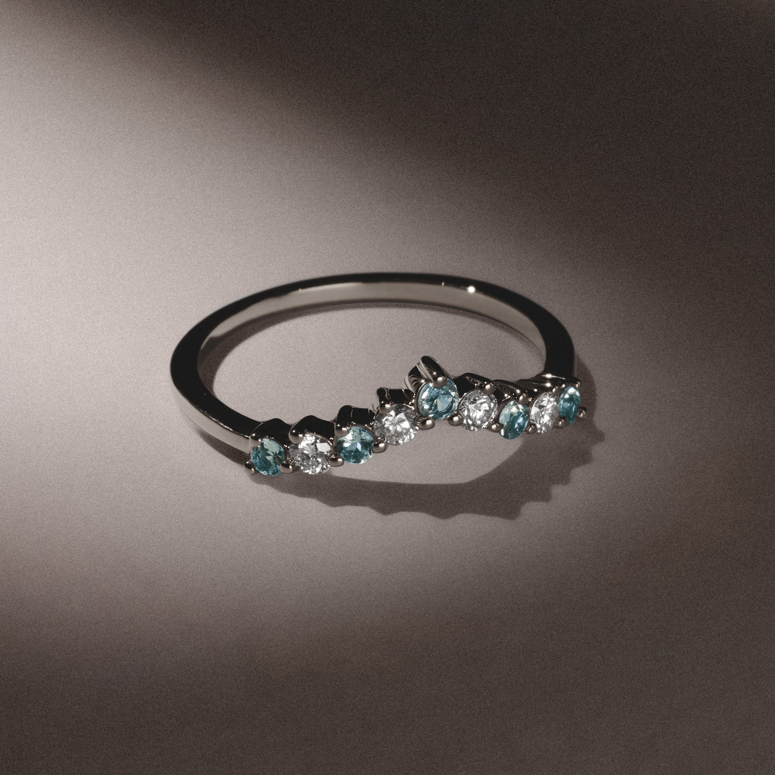 WISHBONE Starlit Blue Topaz and Lab Diamond Wishbone Ring in 9K White Gold