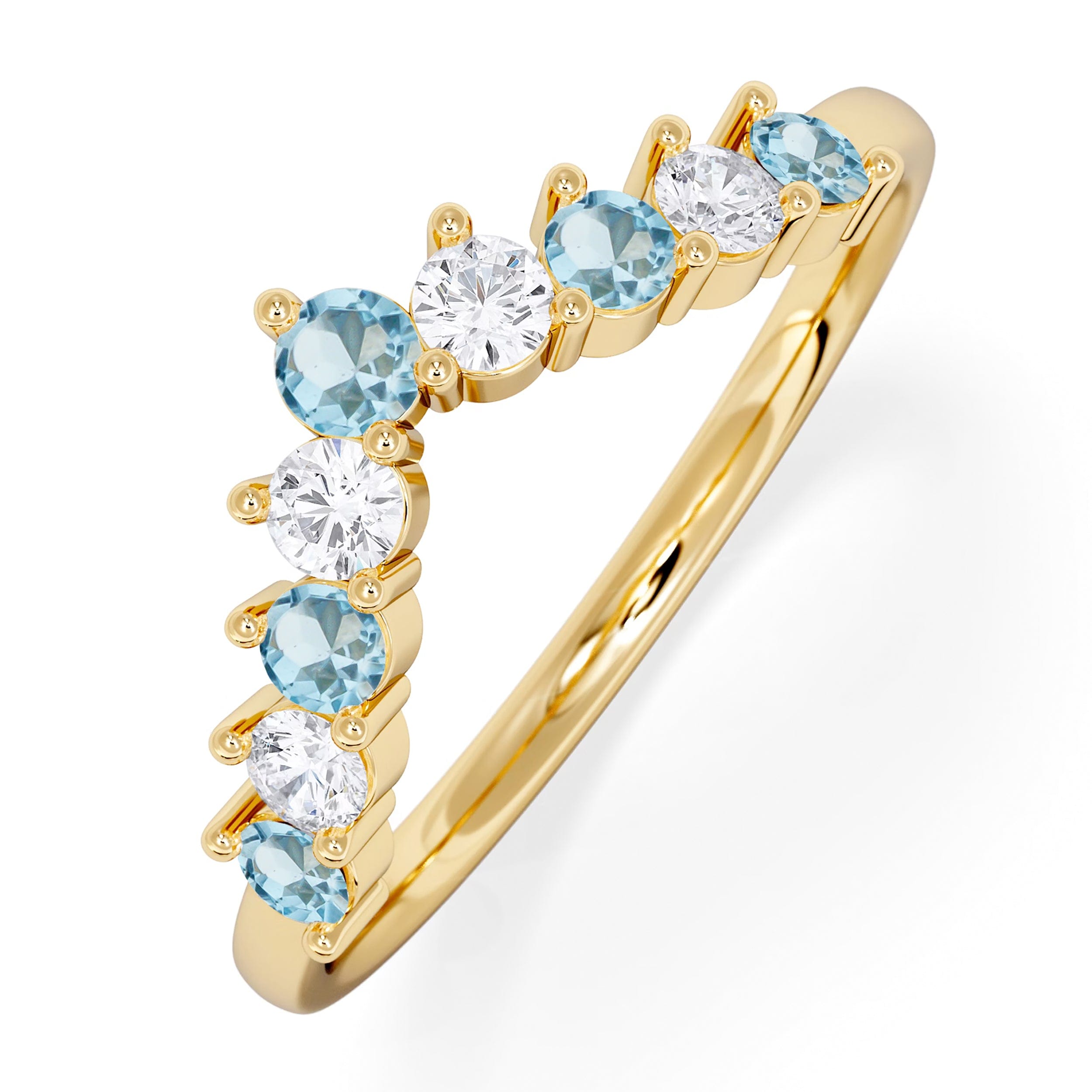 WISHBONE Starlit Blue Topaz and Lab Diamond Wishbone Ring in 9K Yellow Gold