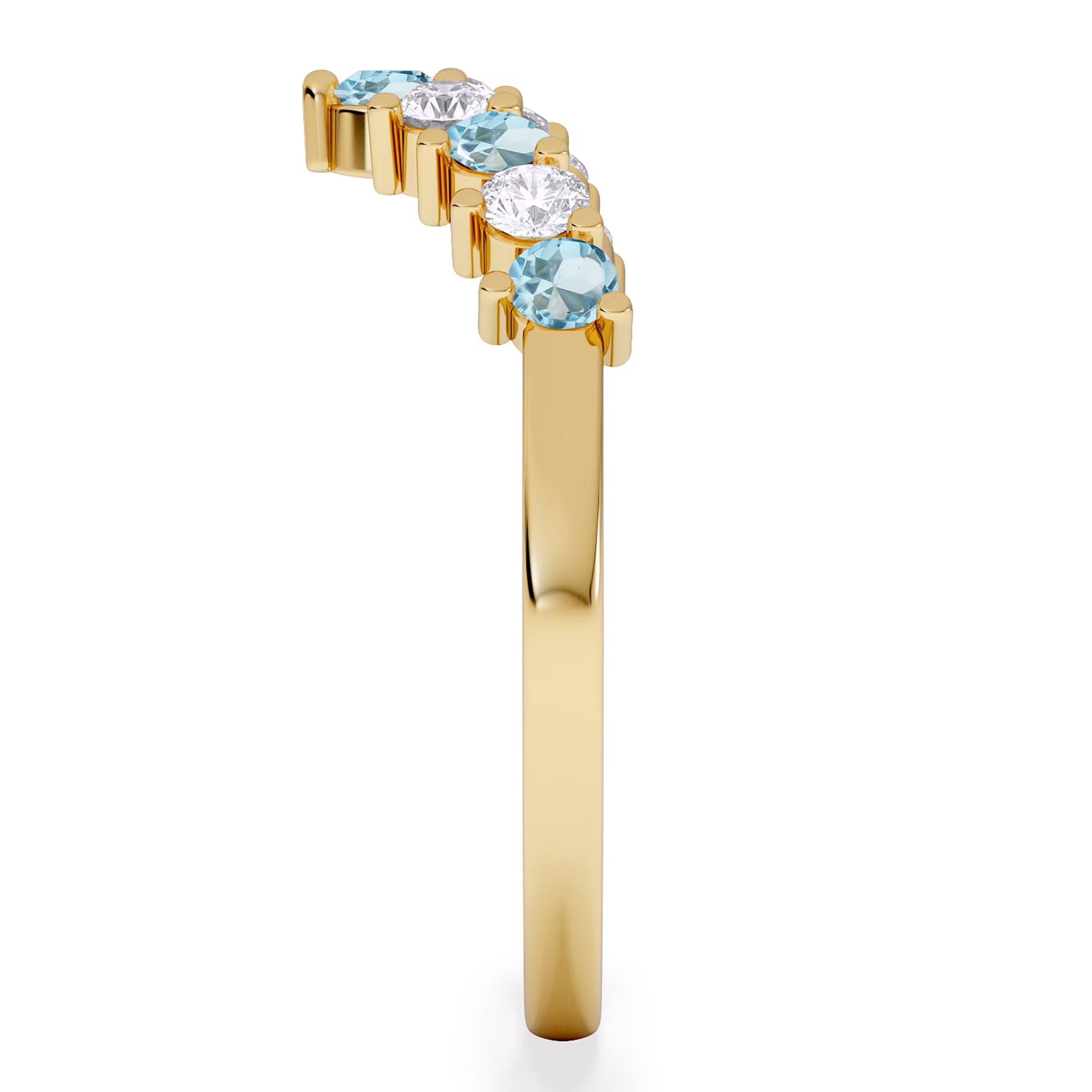 WISHBONE Starlit Blue Topaz and Lab Diamond Wishbone Ring in 9K Yellow Gold
