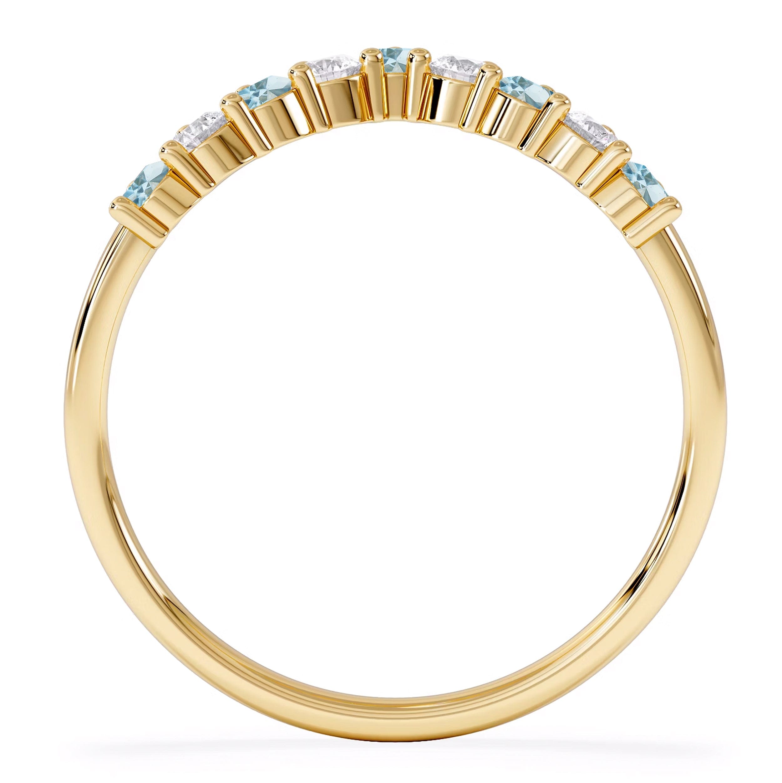 WISHBONE Starlit Blue Topaz and Lab Diamond Wishbone Ring in 9K Yellow Gold