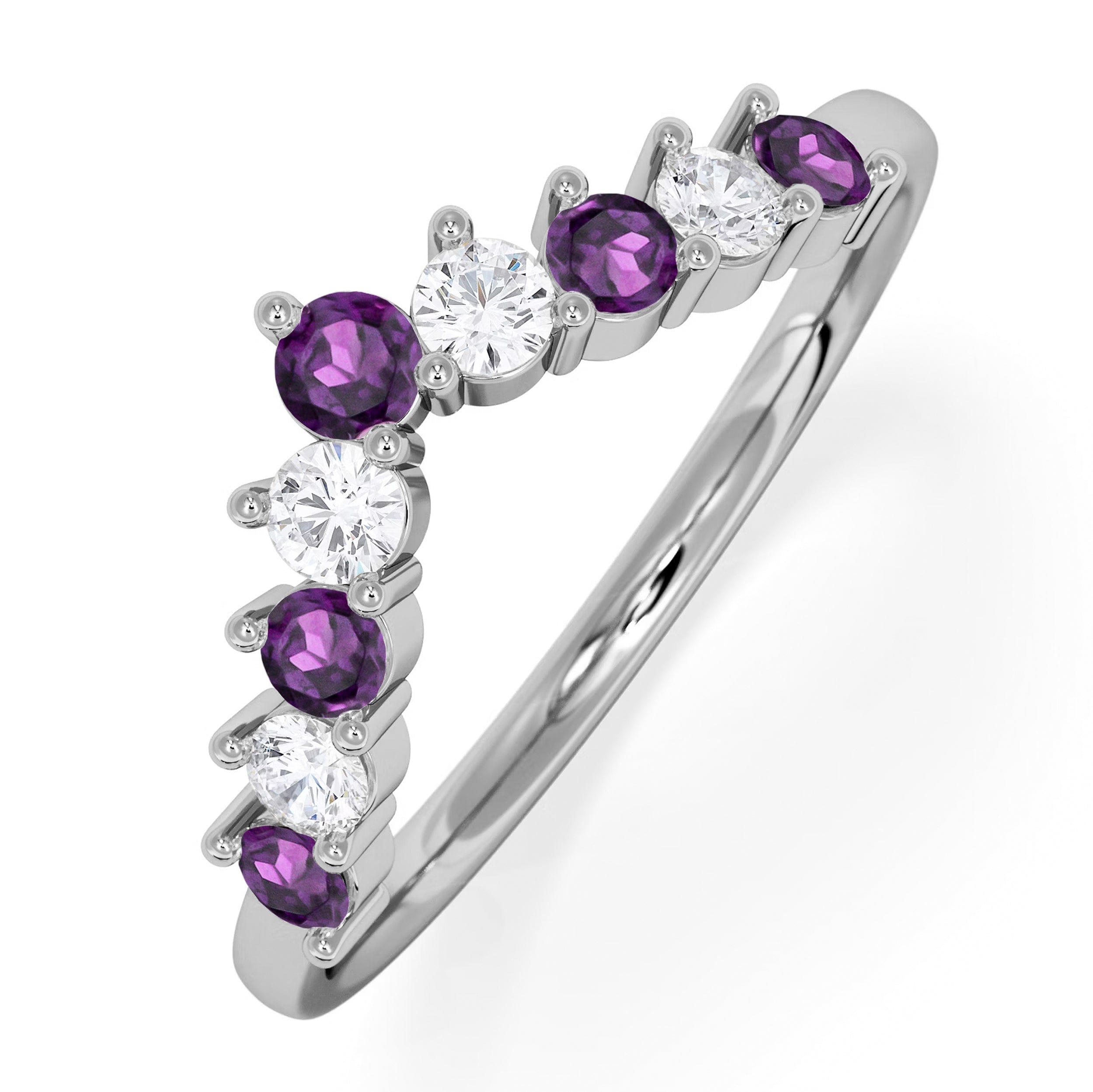 WISHBONE Starlit Amethyst and Lab Diamond Wishbone Ring in 9K White Gold