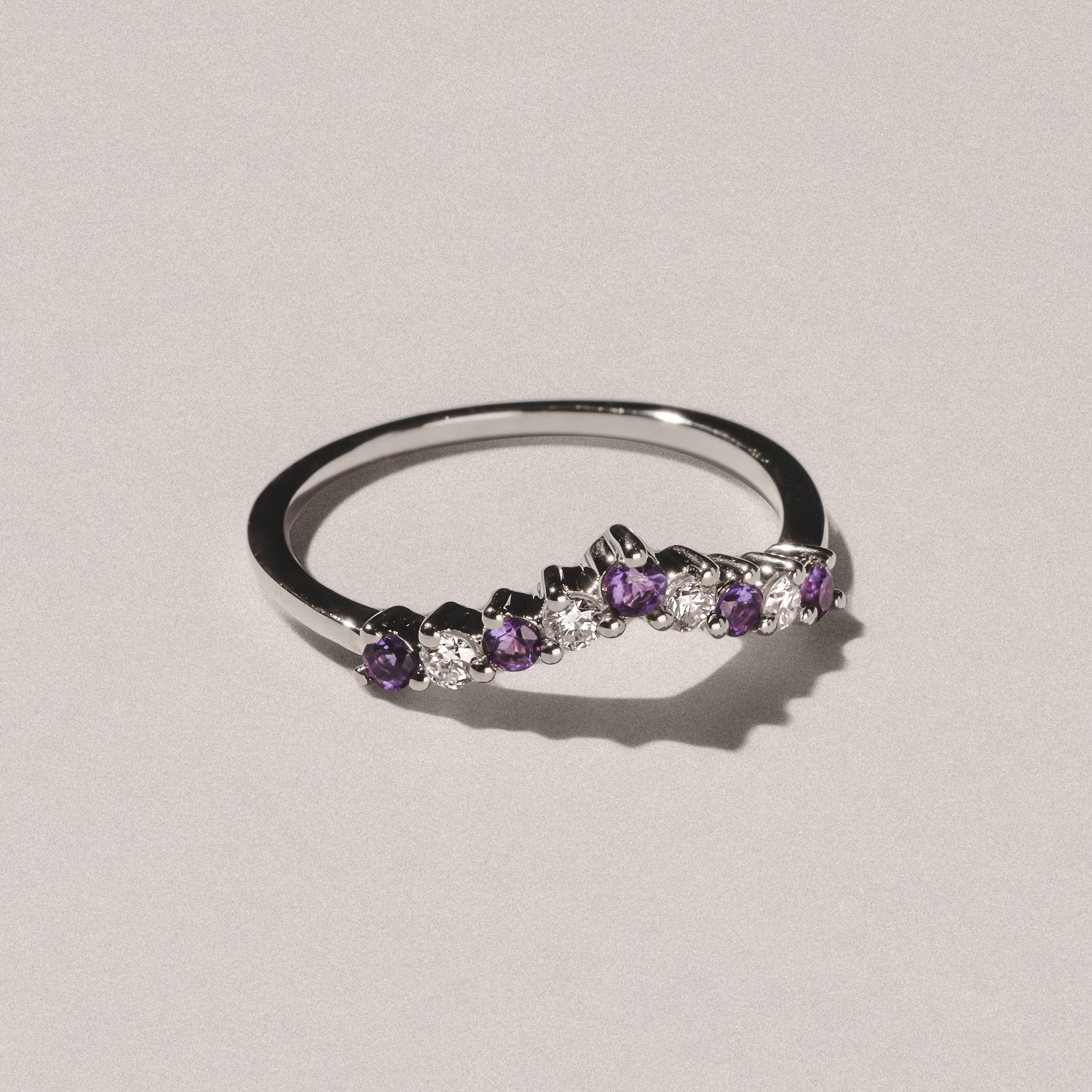 WISHBONE Starlit Amethyst and Lab Diamond Wishbone Ring in 9K White Gold