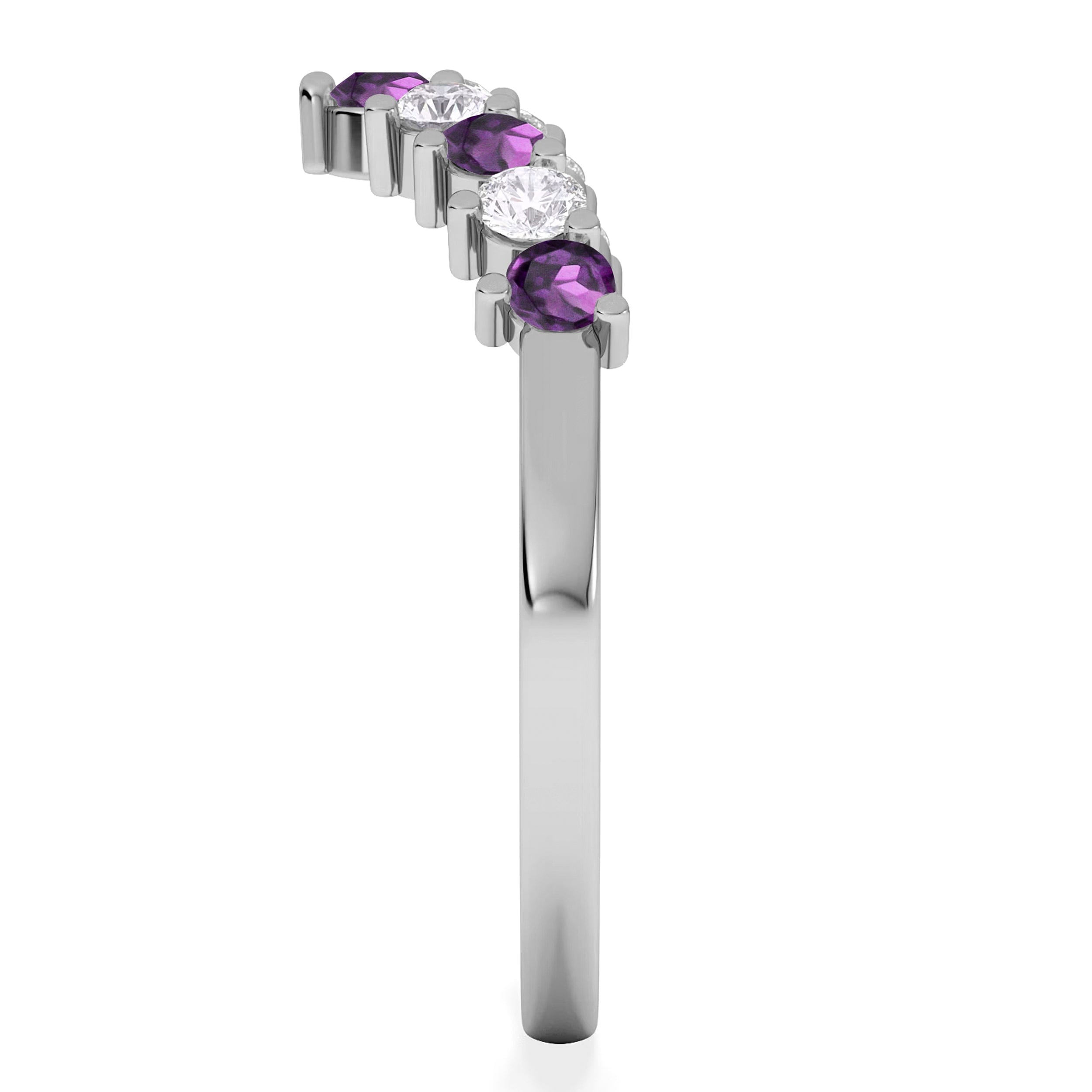 WISHBONE Starlit Amethyst and Lab Diamond Wishbone Ring in 9K White Gold