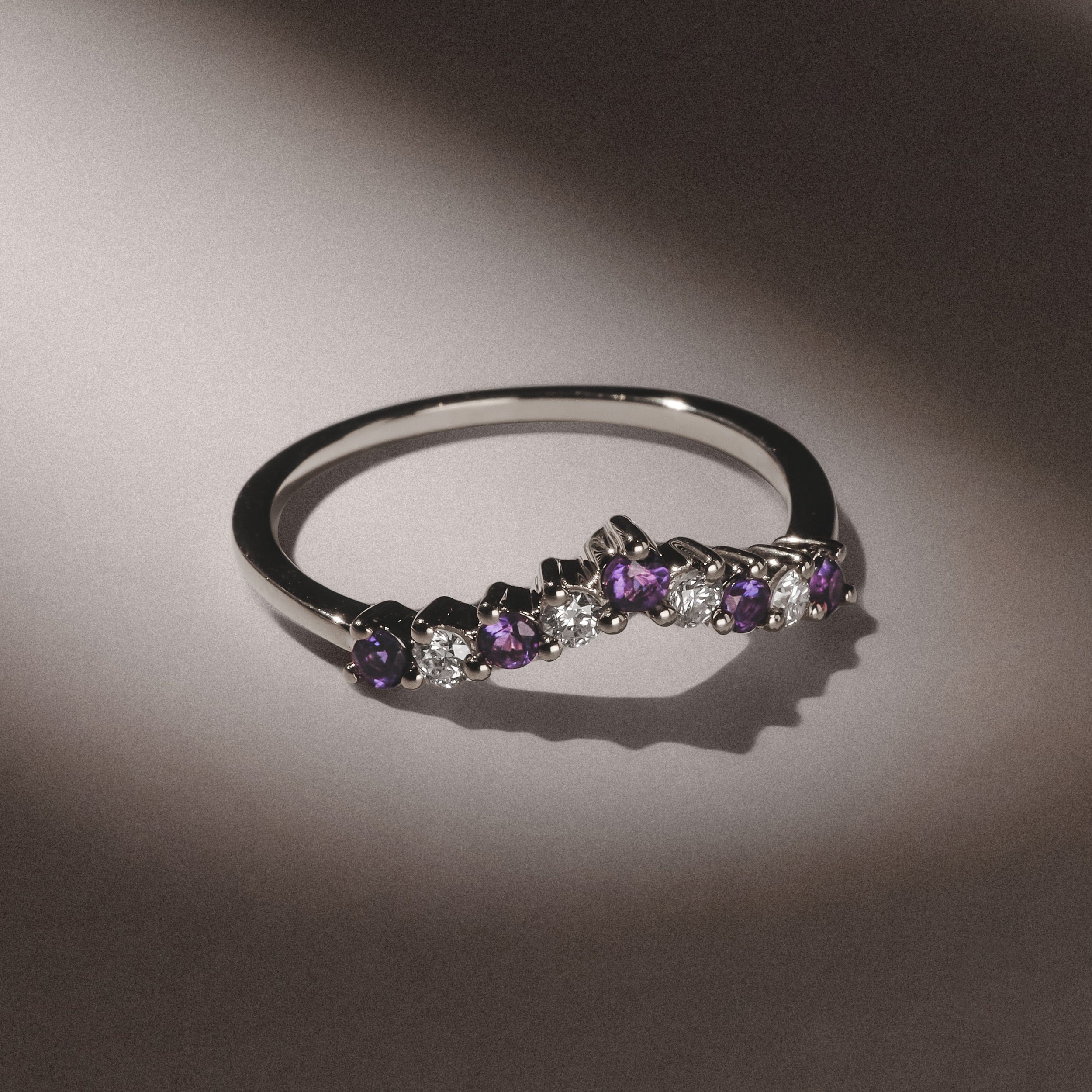 WISHBONE Starlit Amethyst and Lab Diamond Wishbone Ring in 9K White Gold