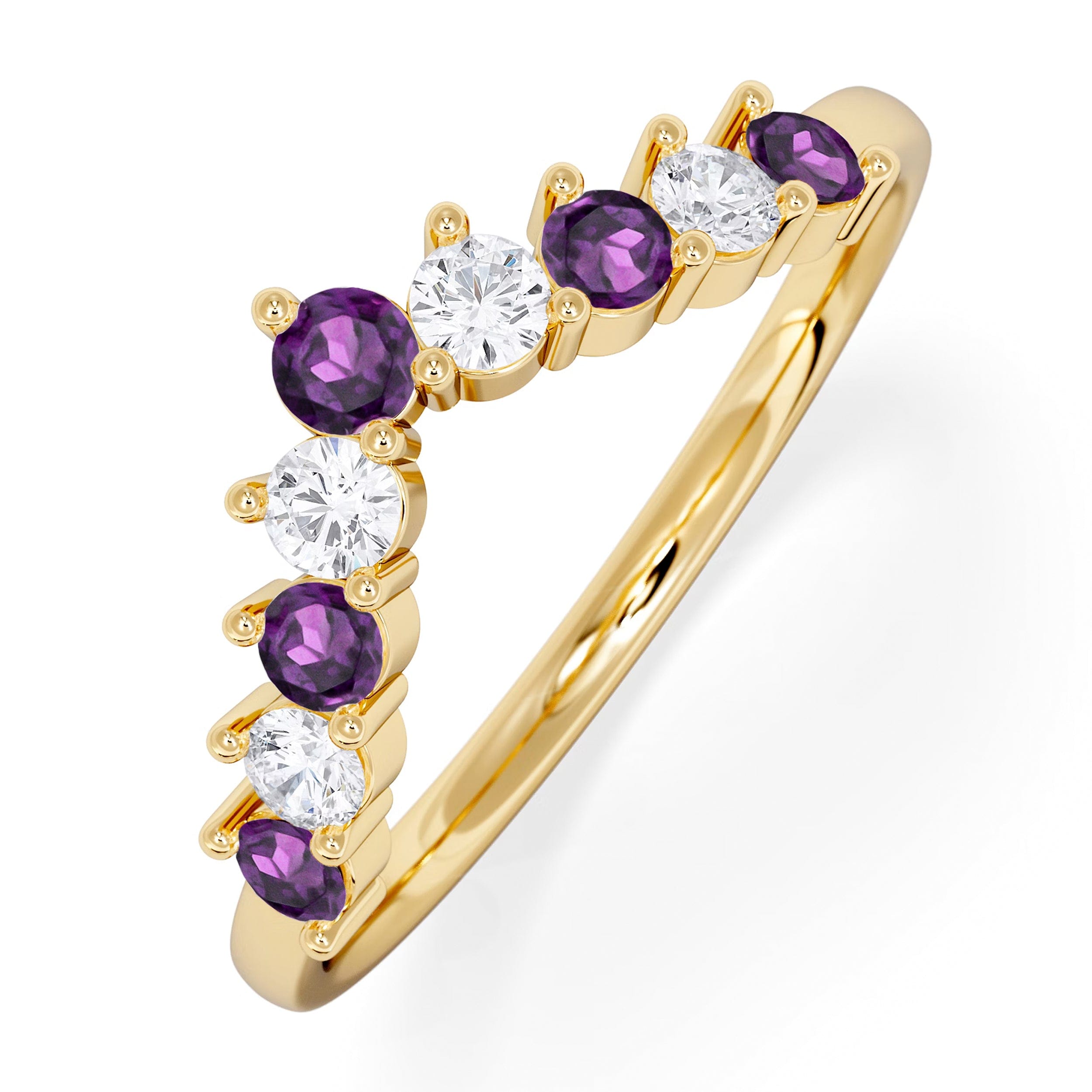 WISHBONE Starlit Amethyst and Lab Diamond Wishbone Ring in 9K Yellow Gold