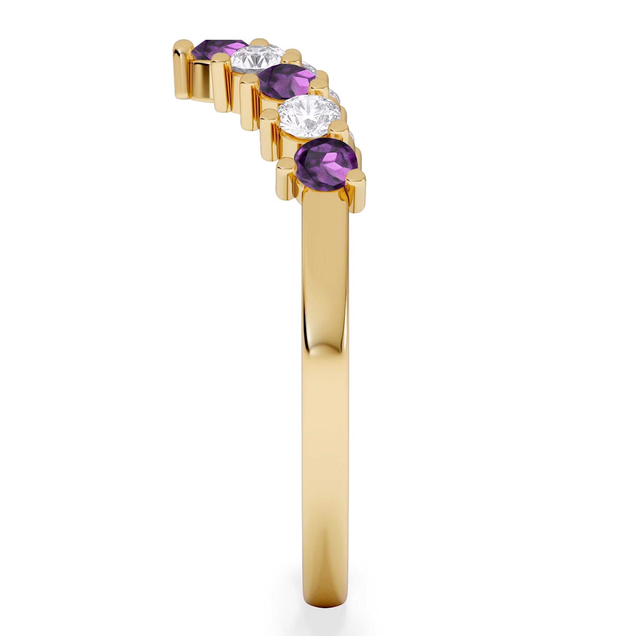 WISHBONE Starlit Amethyst and Lab Diamond Wishbone Ring in 9K Yellow Gold
