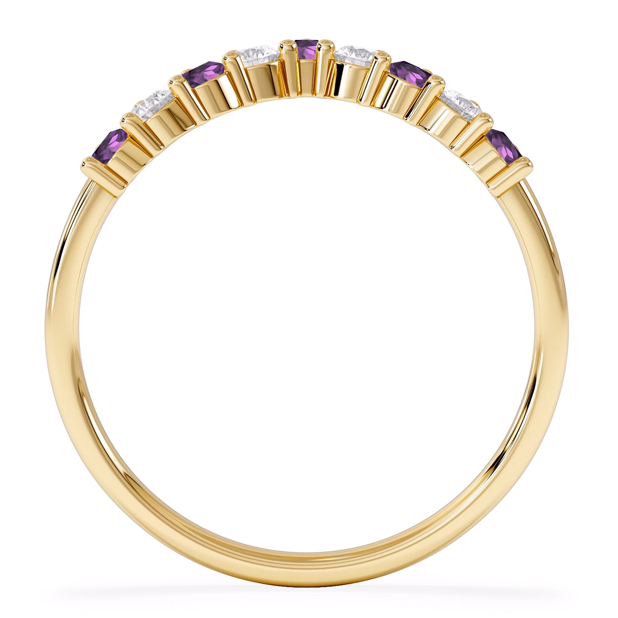 WISHBONE Starlit Amethyst and Lab Diamond Wishbone Ring in 9K Yellow Gold