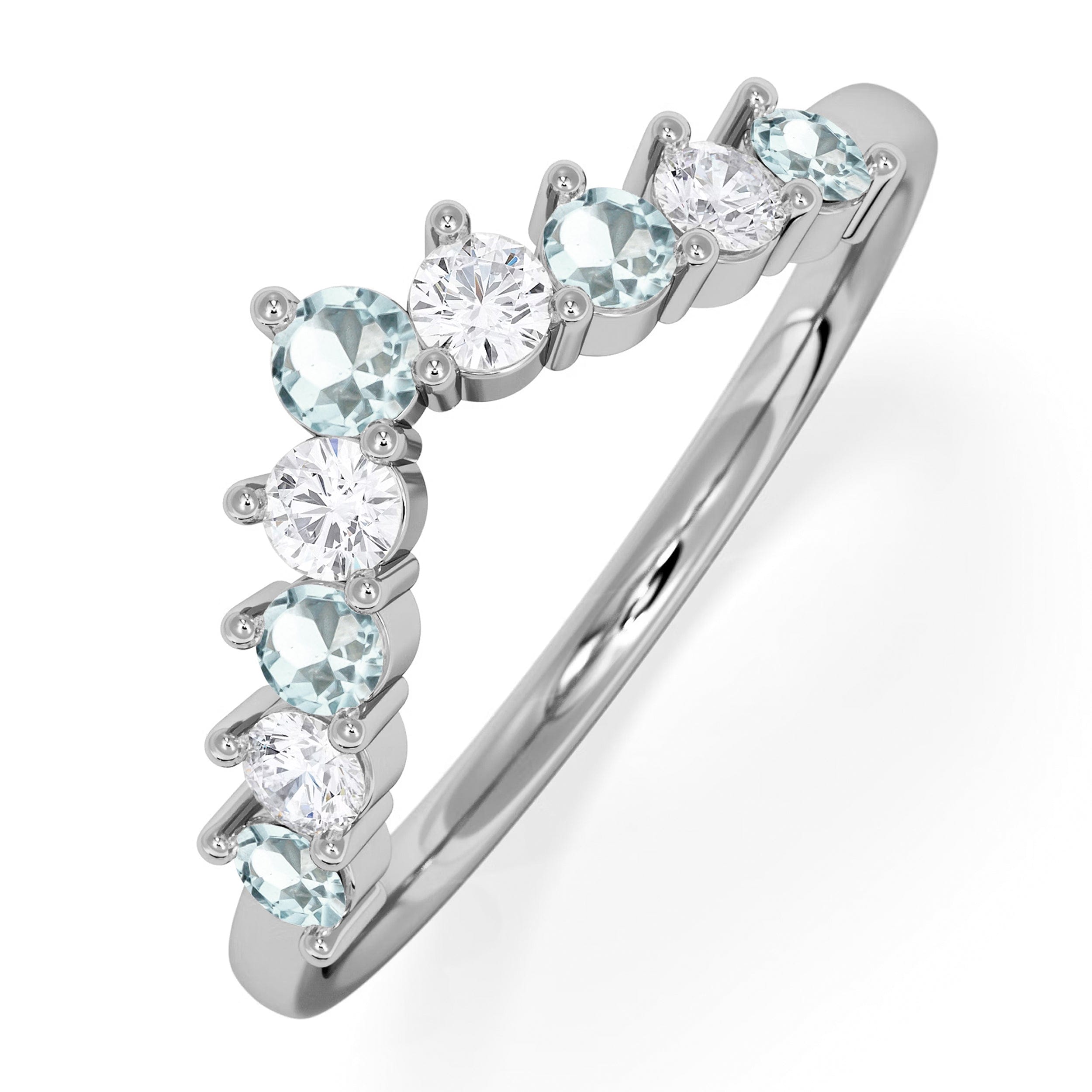 WISHBONE Starlit Aquamarine and Lab Diamond Wishbone Ring in 9K White Gold