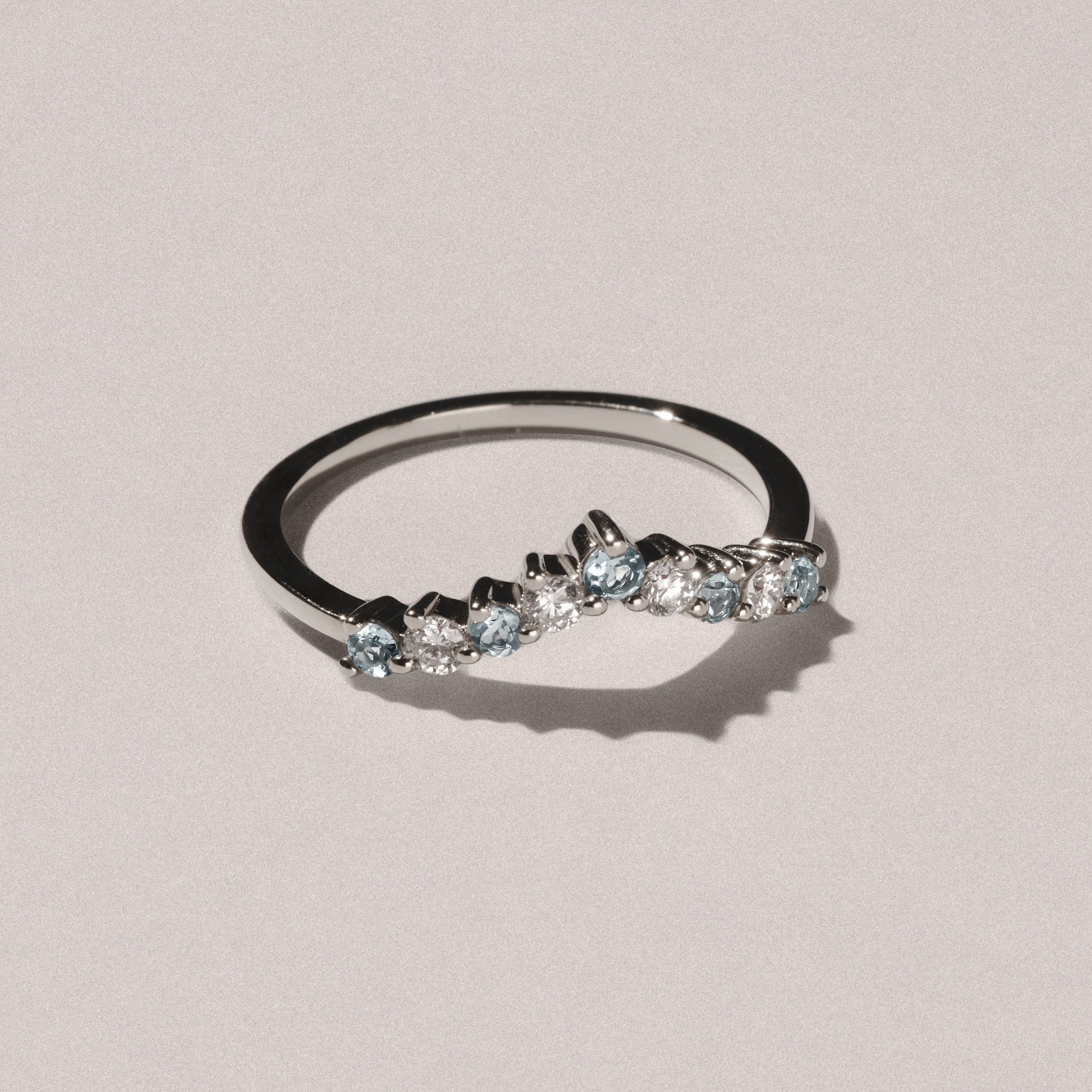 WISHBONE Starlit Aquamarine and Lab Diamond Wishbone Ring in 9K White Gold