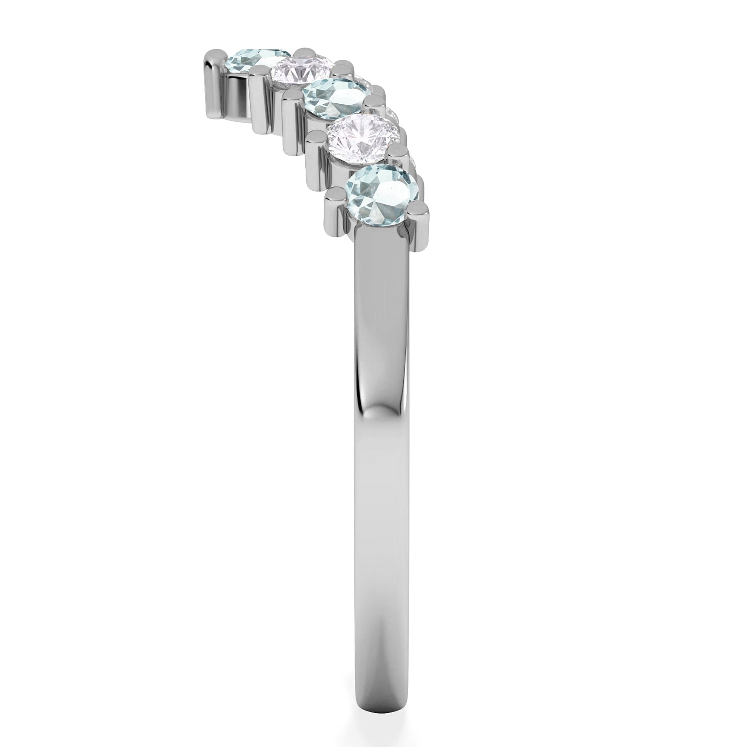 WISHBONE Starlit Aquamarine and Lab Diamond Wishbone Ring in 9K White Gold