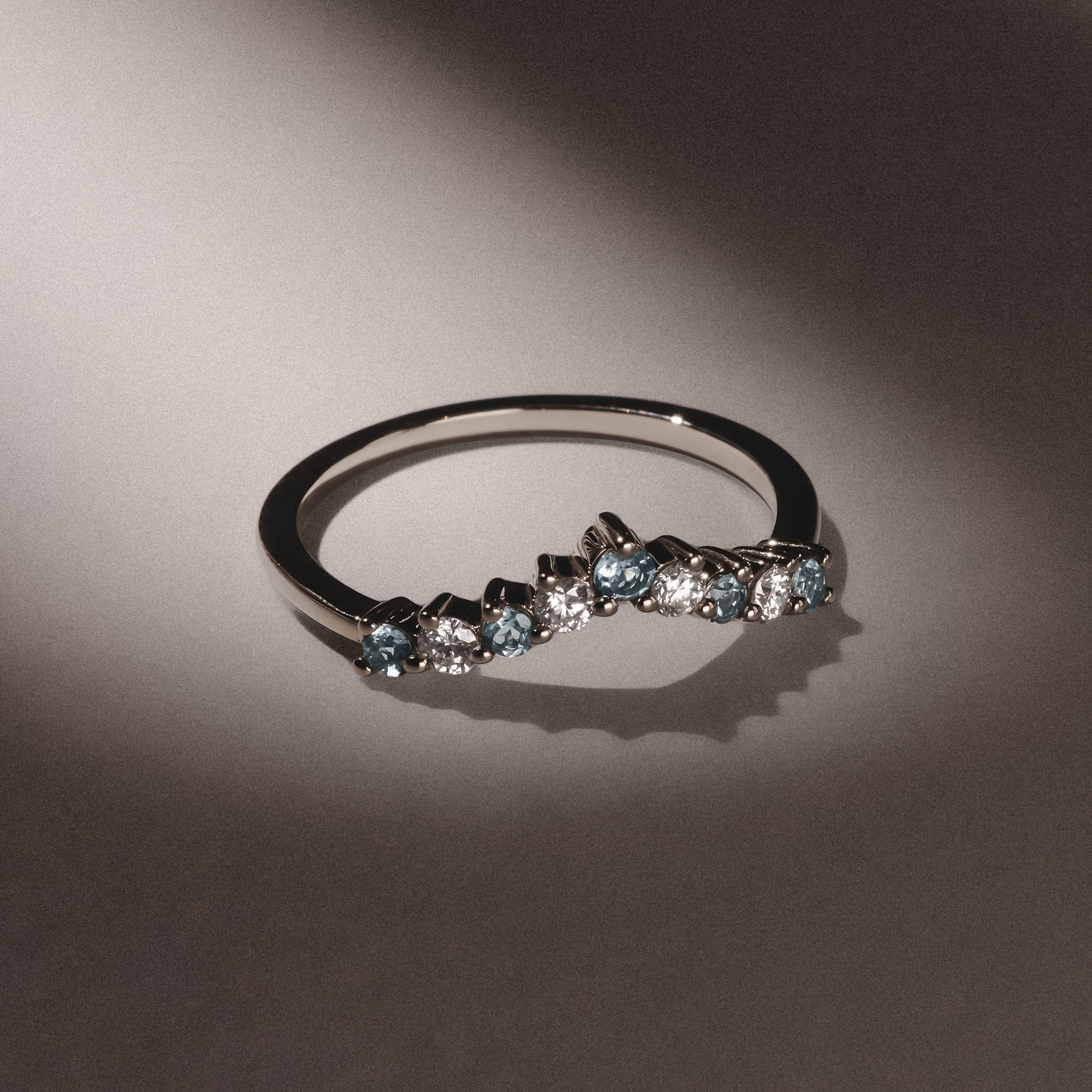 WISHBONE Starlit Aquamarine and Lab Diamond Wishbone Ring in 9K White Gold