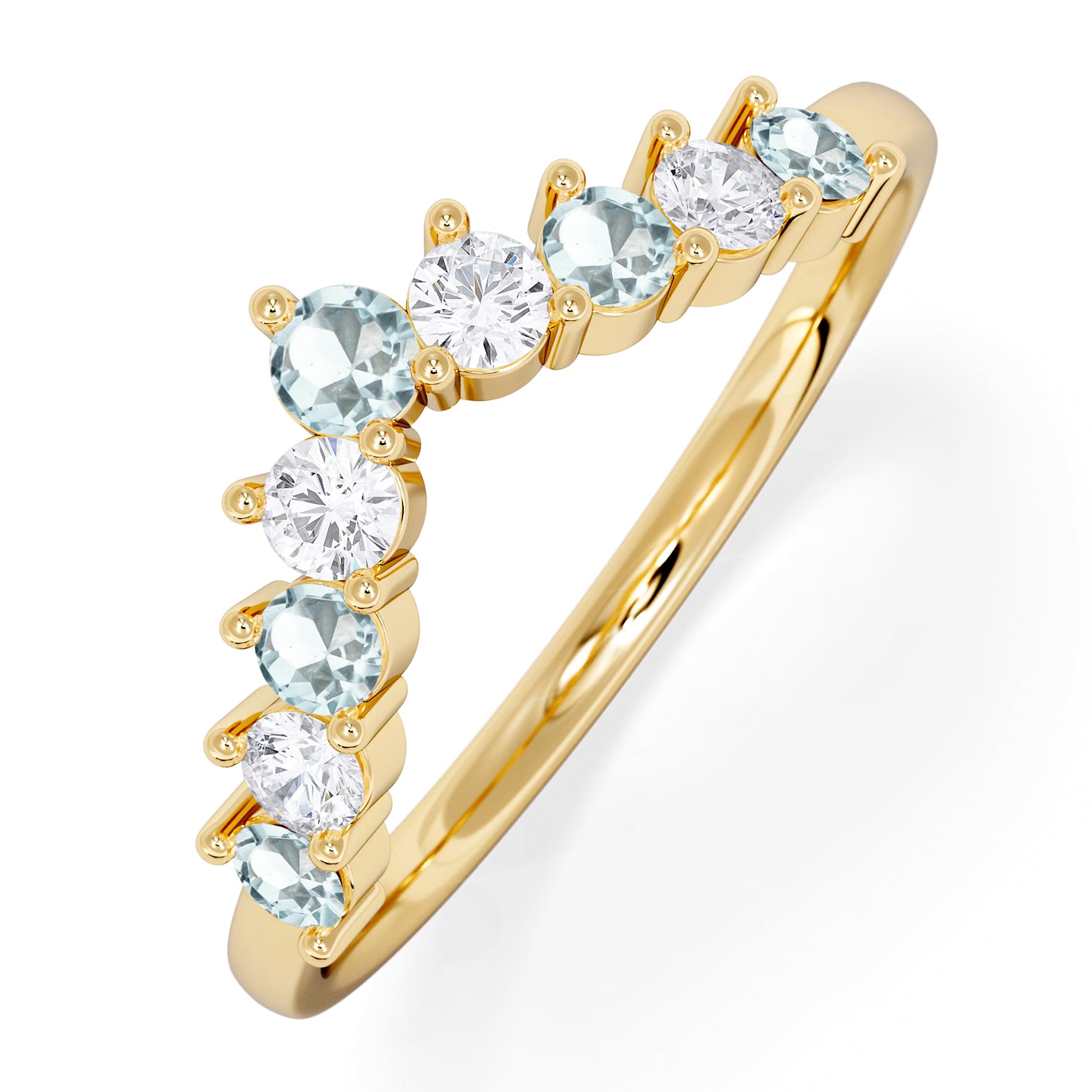 WISHBONE Starlit Aquamarine and Lab Diamond Wishbone Ring in 9K Yellow Gold