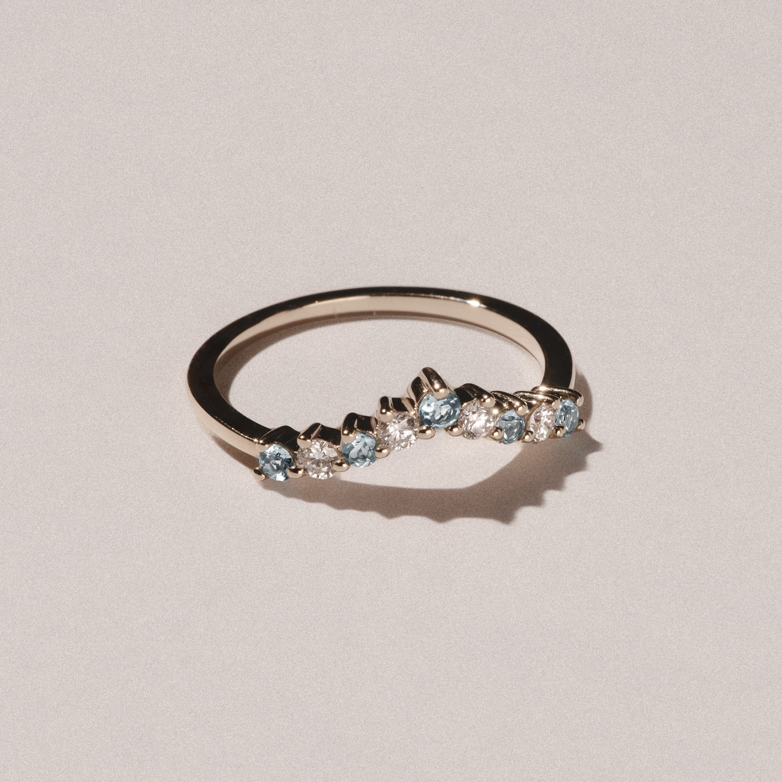 WISHBONE Starlit Aquamarine and Lab Diamond Wishbone Ring in 9K Yellow Gold