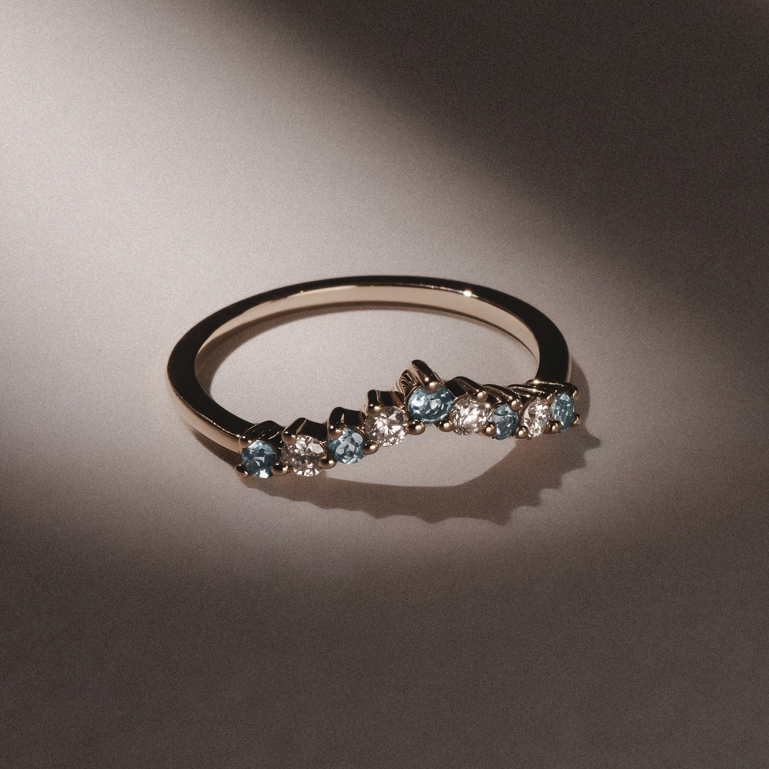 WISHBONE Starlit Aquamarine and Lab Diamond Wishbone Ring in 9K Yellow Gold