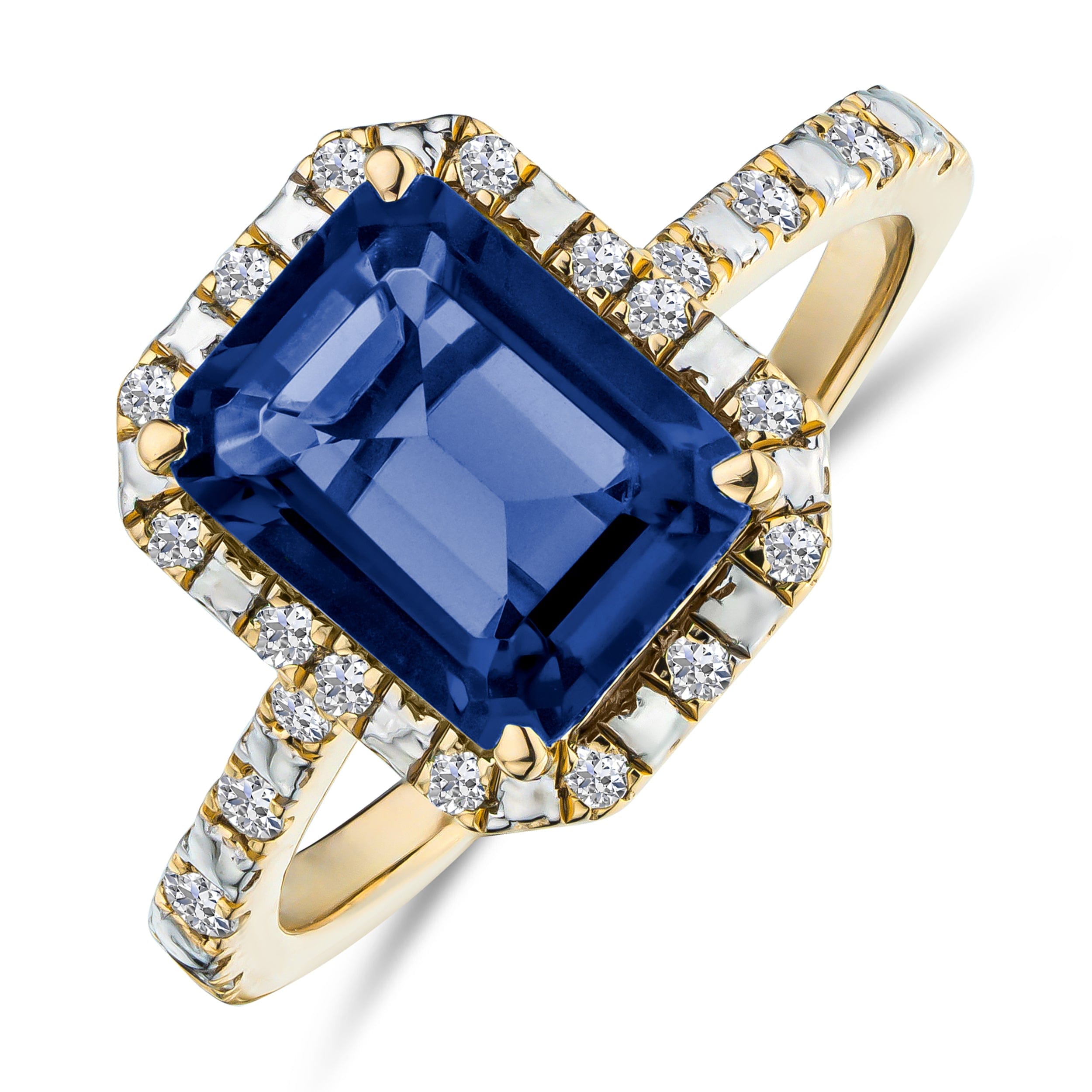RING Astra 1.90ct Lab Sapphire Halo Shoulder Set Octagon Cut Ring in 18K Gold Vermeil