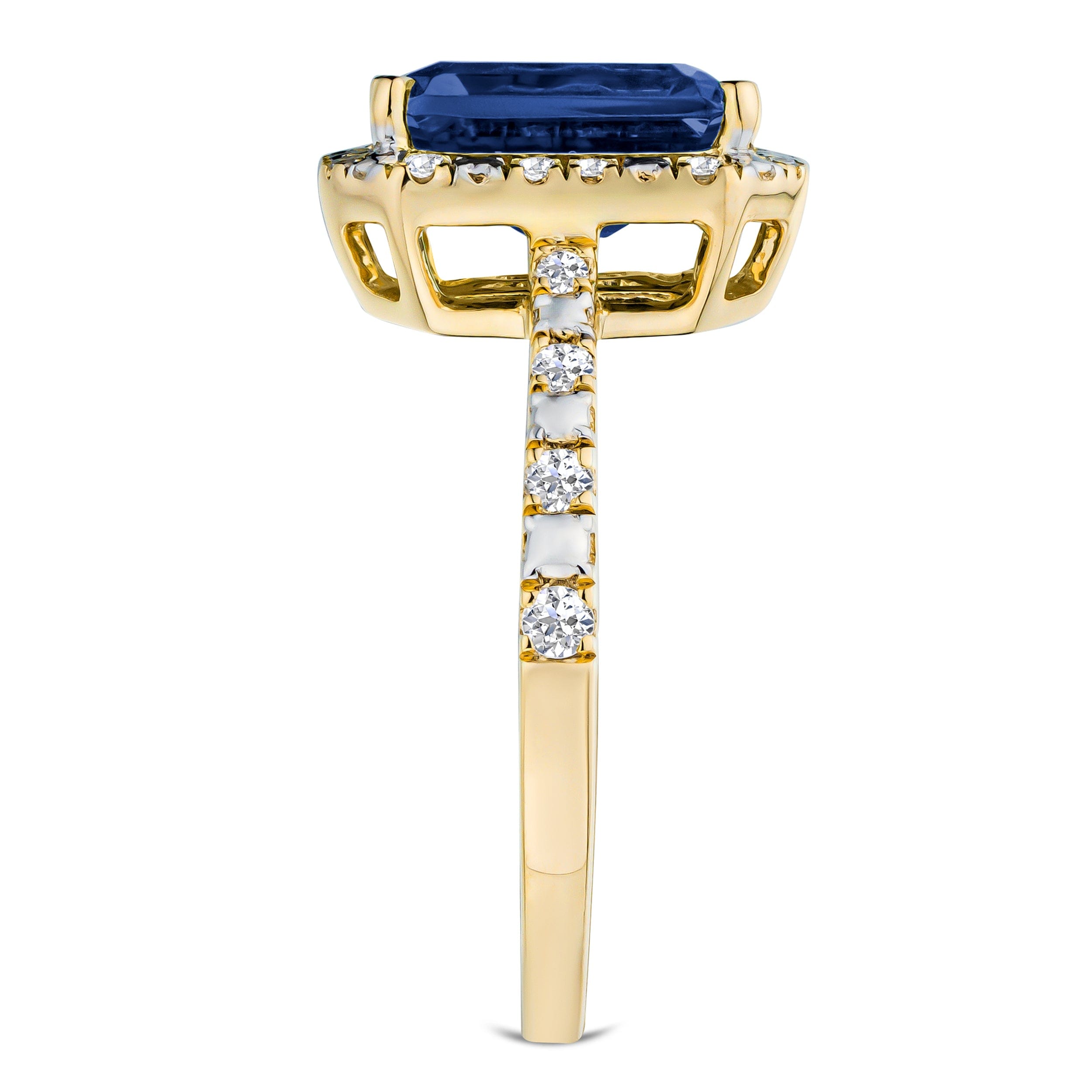 RING Astra 1.90ct Lab Sapphire Halo Shoulder Set Octagon Cut Ring in 18K Gold Vermeil