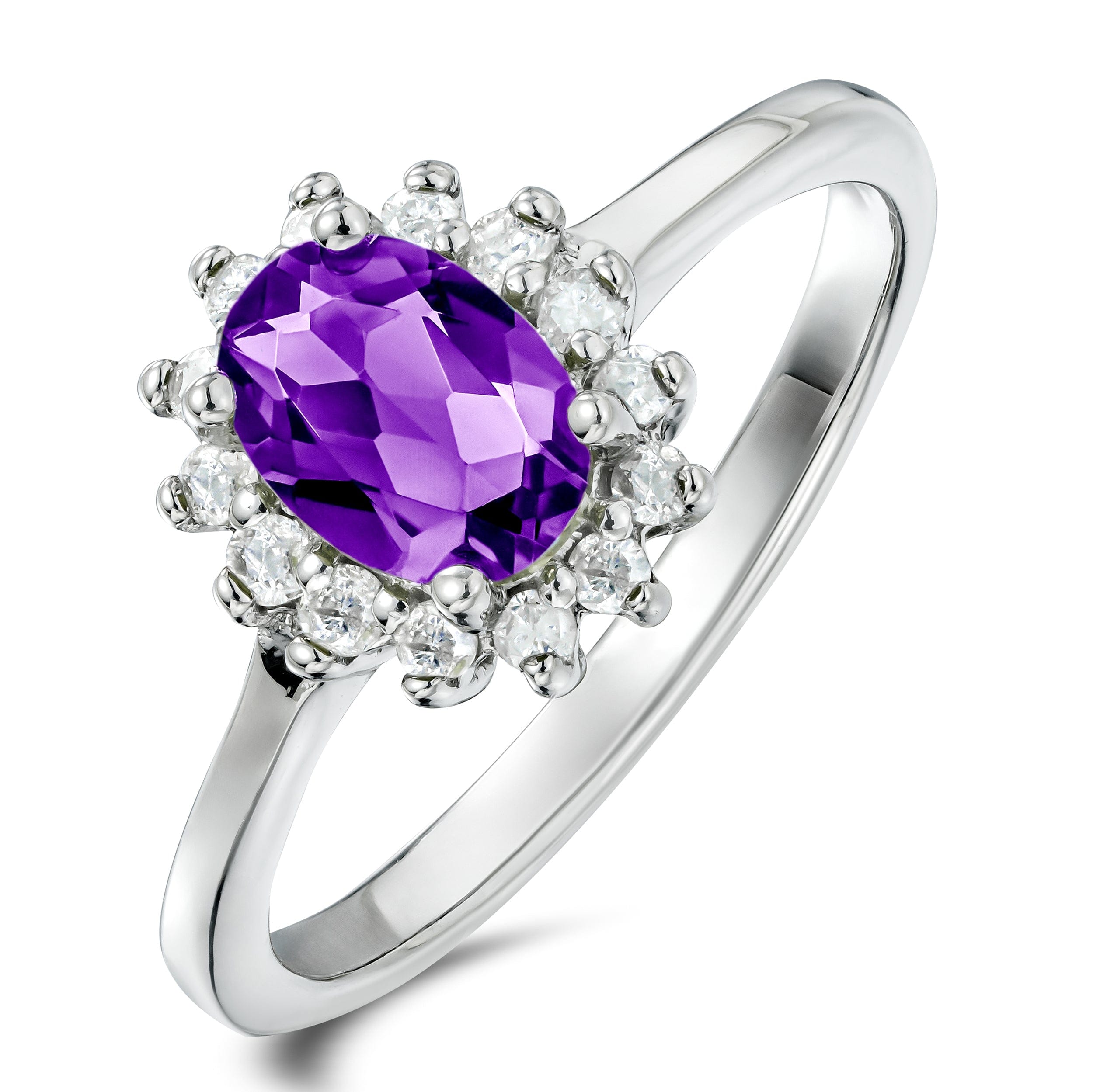 Diamond Amethyst 0.70ct And Diamond 925 Sterling Silver Ring