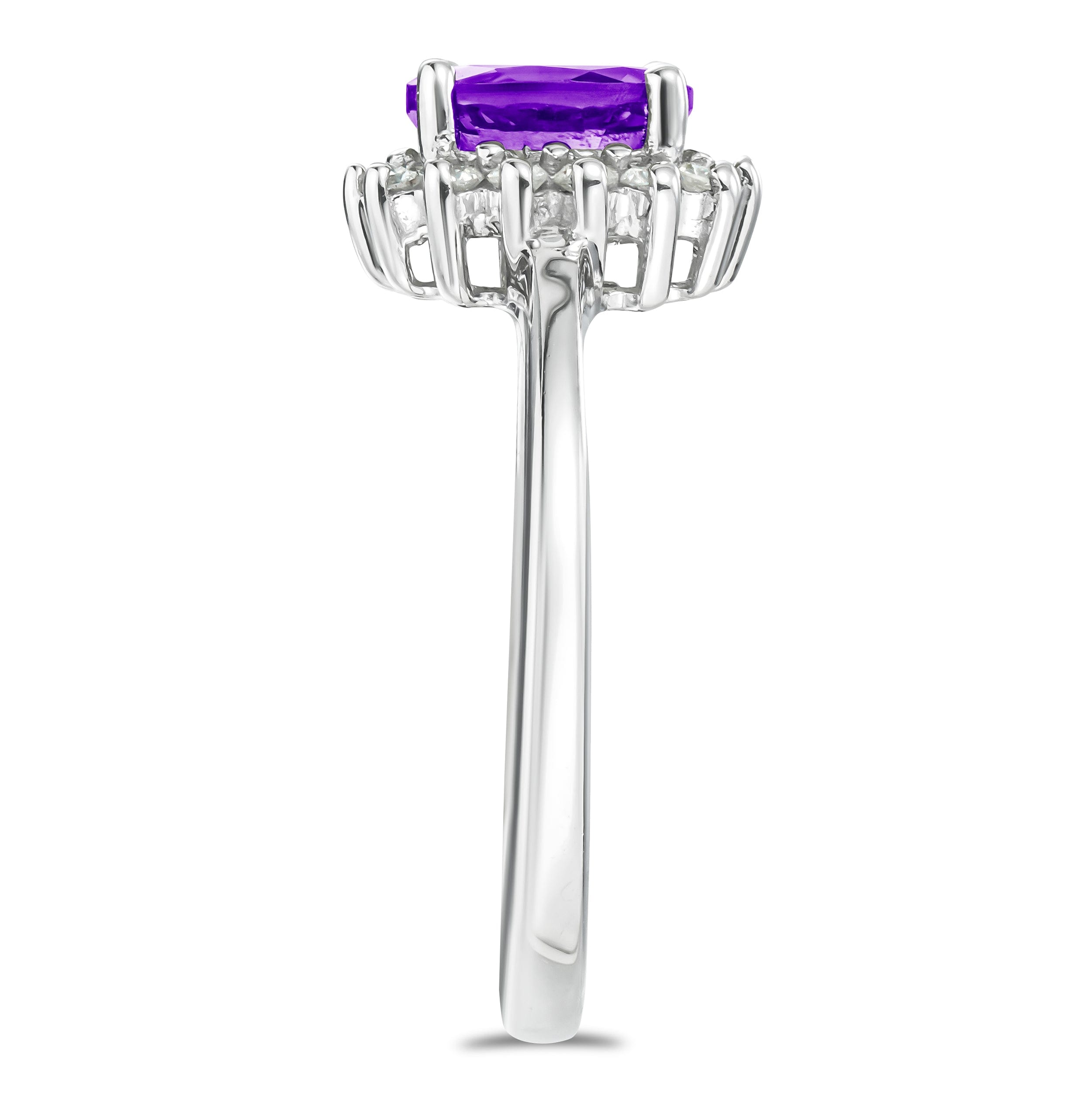 Diamond Amethyst 0.70ct And Diamond 925 Sterling Silver Ring