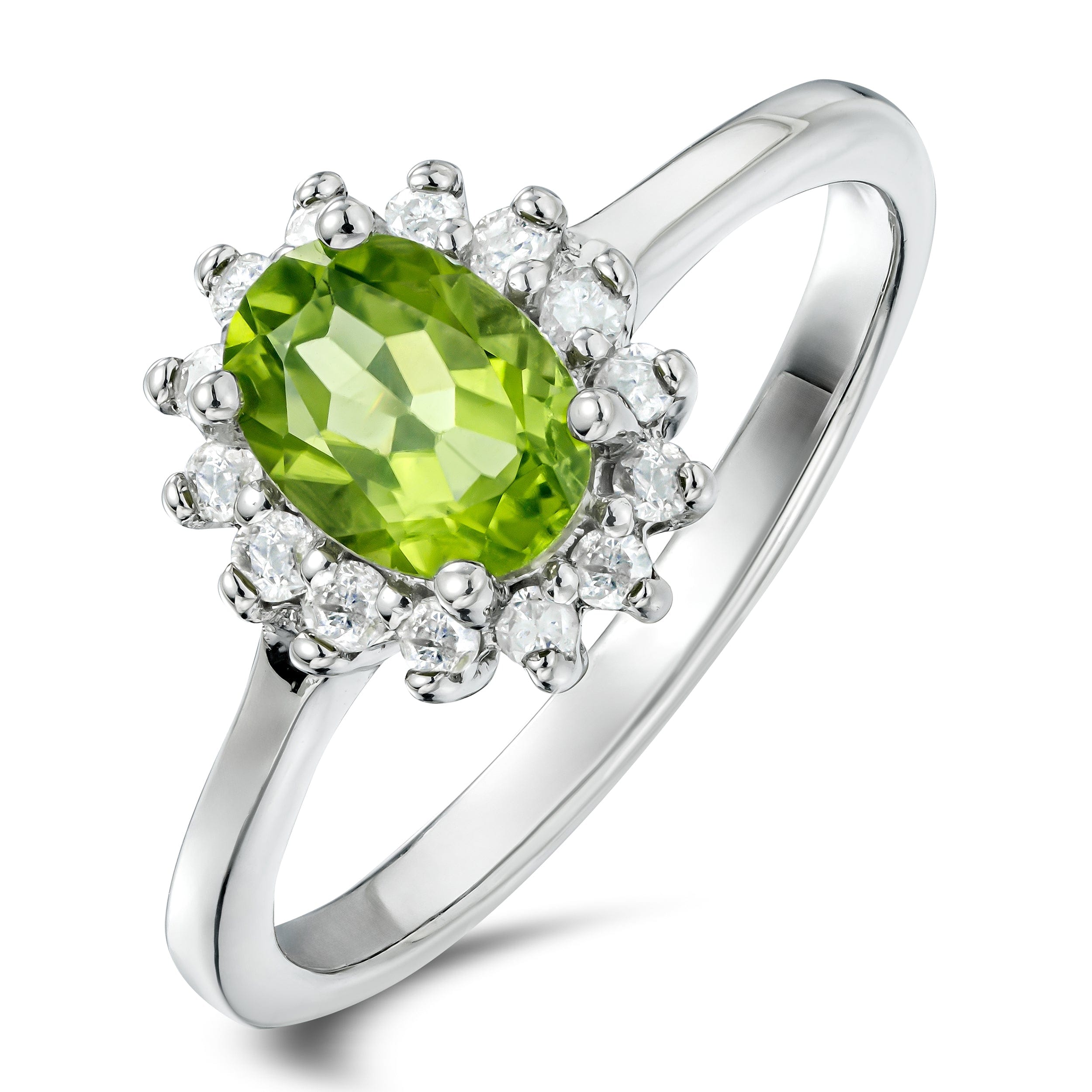 Diamond Peridot 7 x 5 mm And Diamond 925 Sterling Silver Ring