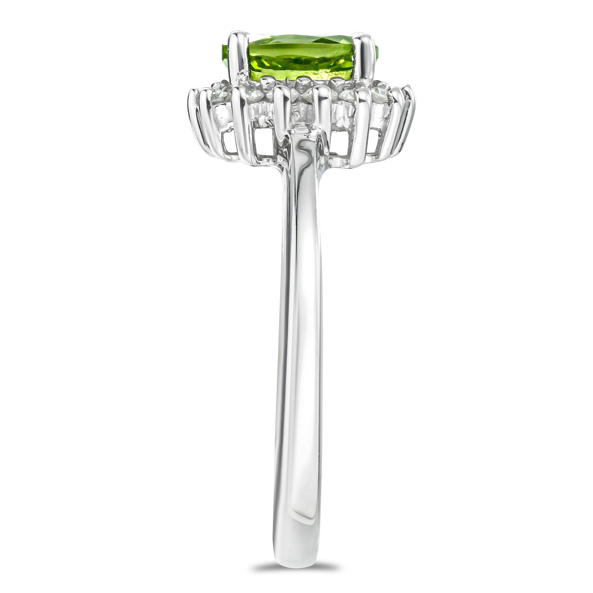 Diamond Peridot 7 x 5 mm And Diamond 925 Sterling Silver Ring