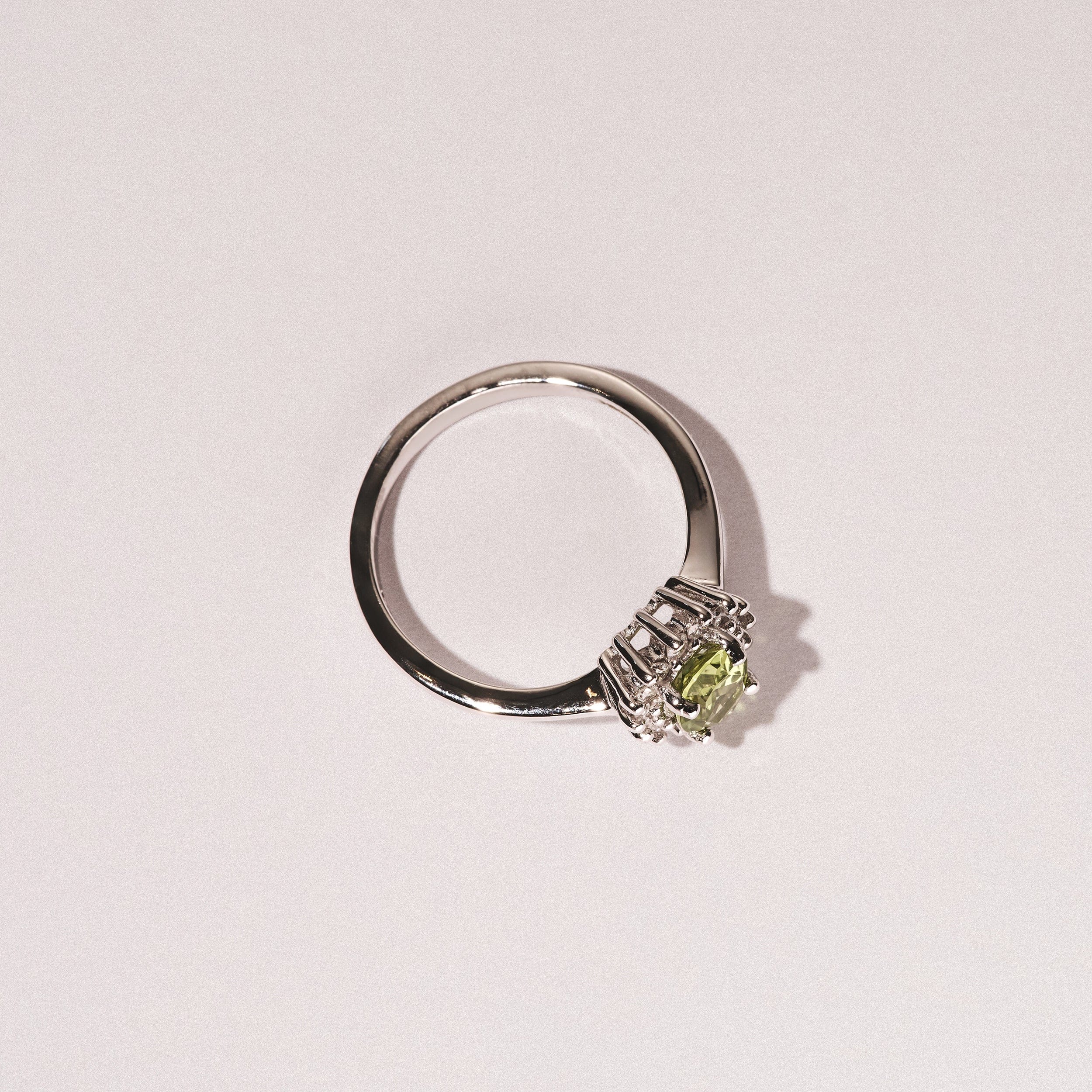 Diamond Peridot 7 x 5 mm And Diamond 925 Sterling Silver Ring