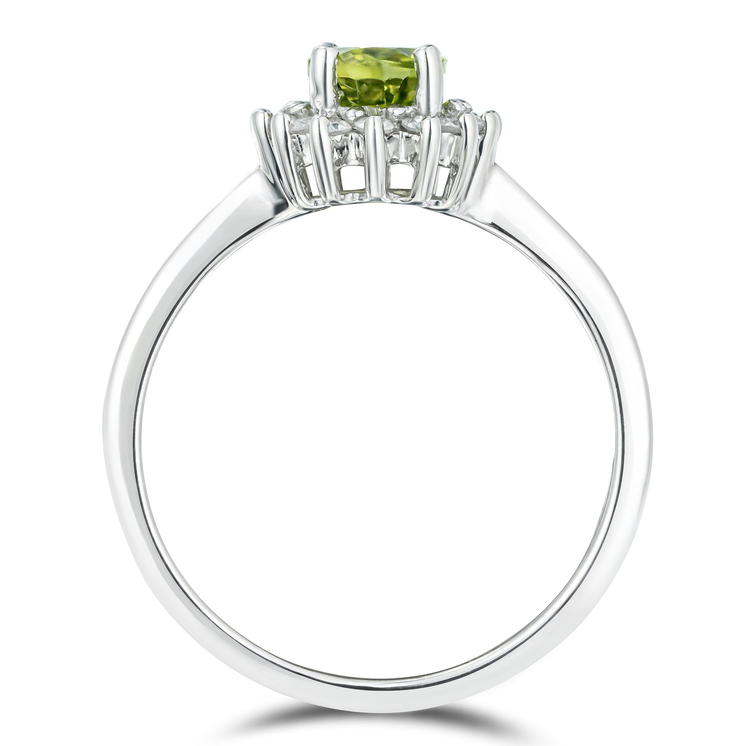 Diamond Peridot 7 x 5 mm And Diamond 925 Sterling Silver Ring