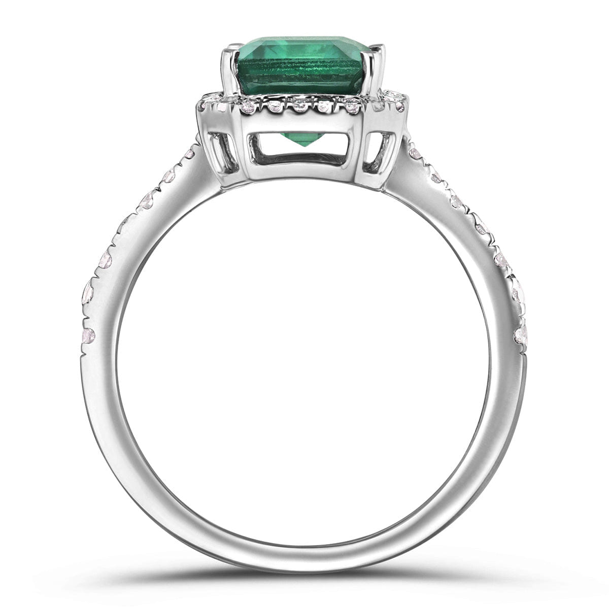 Diamond Astra 1.50ct Lab Emerald and Diamond Halo Shoulder Set Octagon Cut Ring in Silver