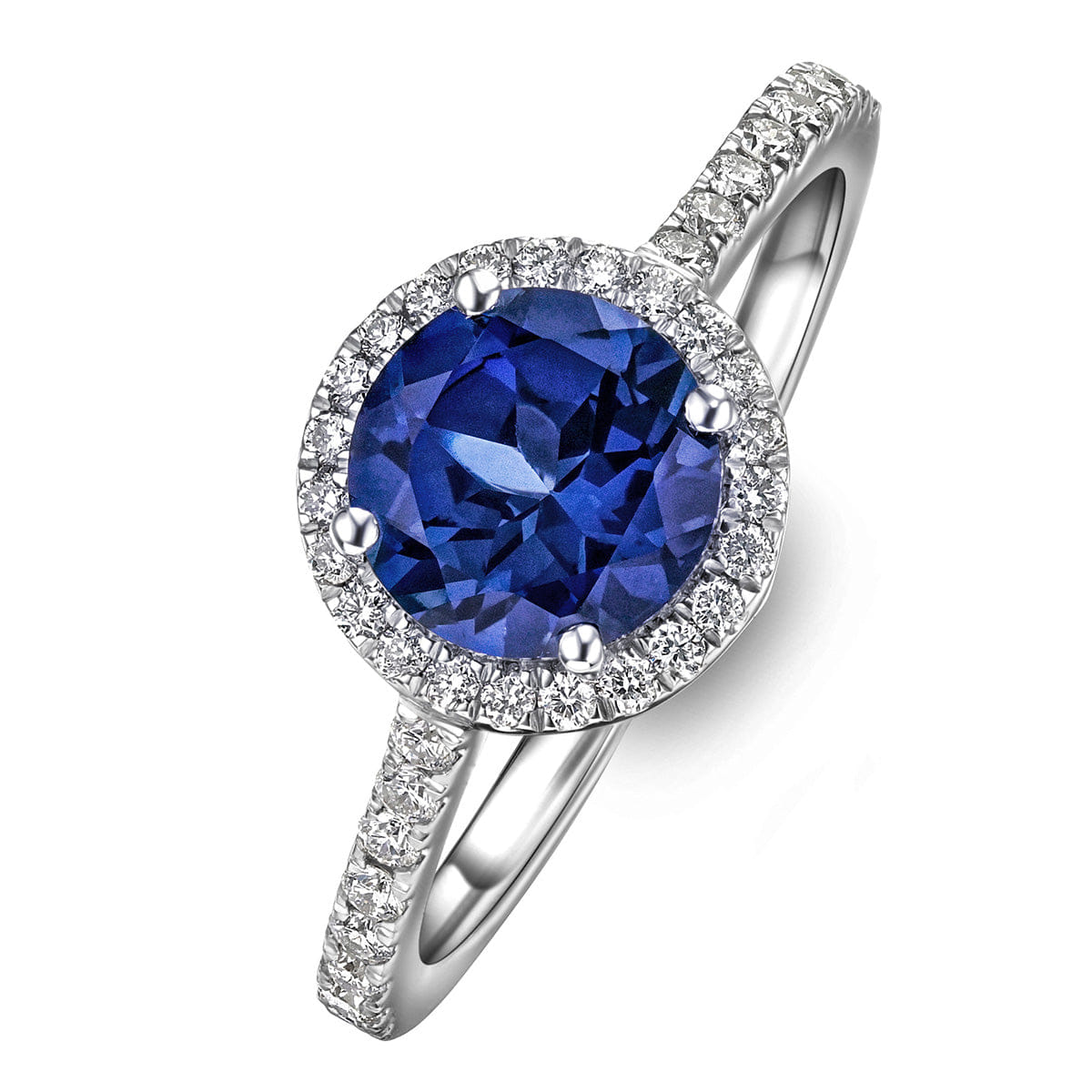 Diamond Astra 3.60ct Lab Sapphire and Diamond Halo Shoulder Set Round Cut in Silver