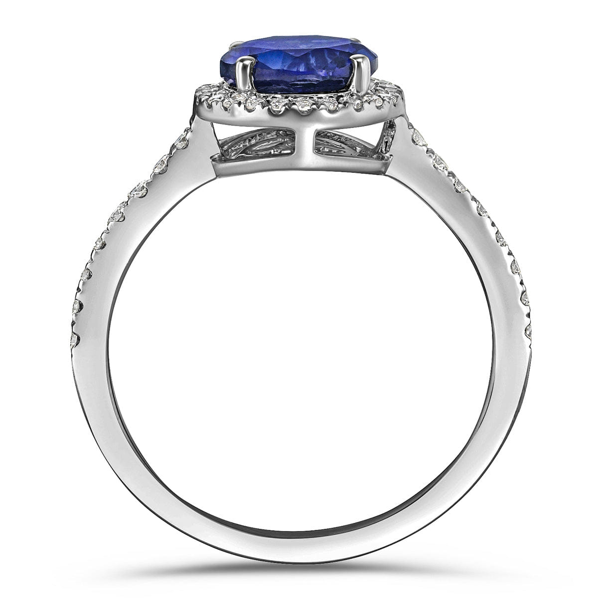 Diamond Astra 3.60ct Lab Sapphire and Diamond Halo Shoulder Set Round Cut in Silver