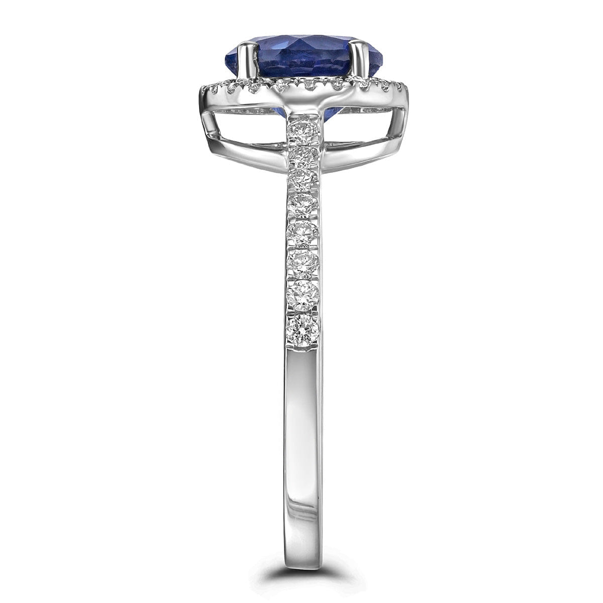 Diamond Astra 3.60ct Lab Sapphire and Diamond Halo Shoulder Set Round Cut in Silver