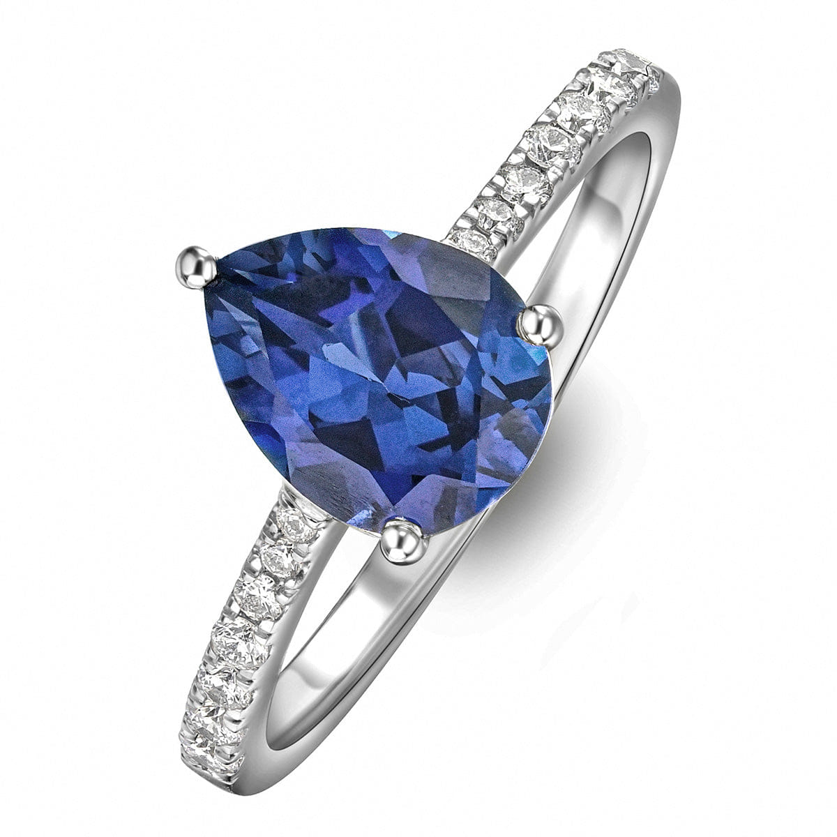 Diamond Astra 3.10ct Lab Sapphire and Diamond Shoulder Set Pear Cut Ring in Silver