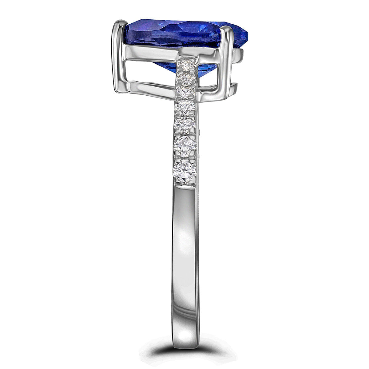 Diamond Astra 3.10ct Lab Sapphire and Diamond Shoulder Set Pear Cut Ring in Silver