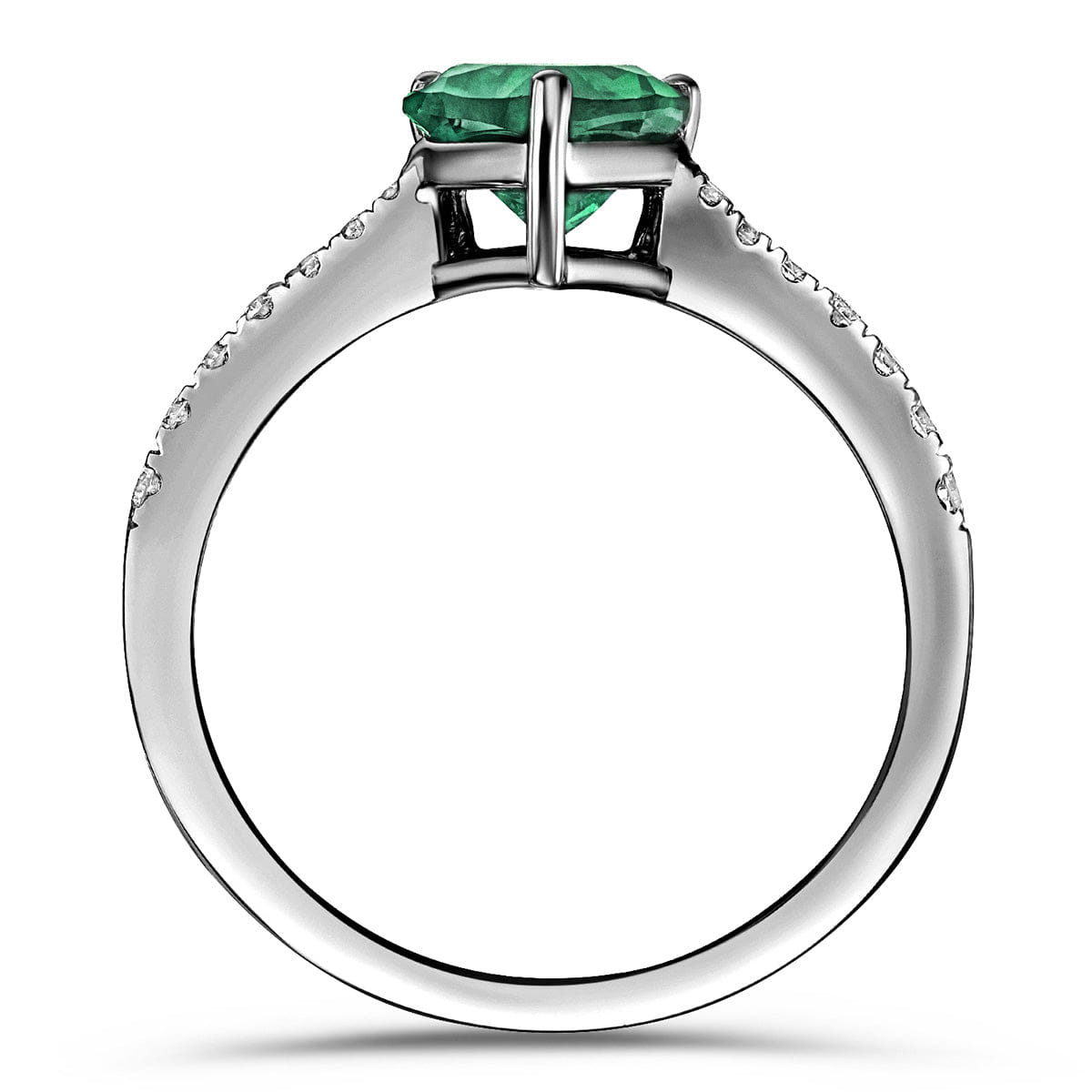 Diamond Astra 2.30ct Lab Emerald and Diamond Shoulder Set Pear Cut Ring in Silver