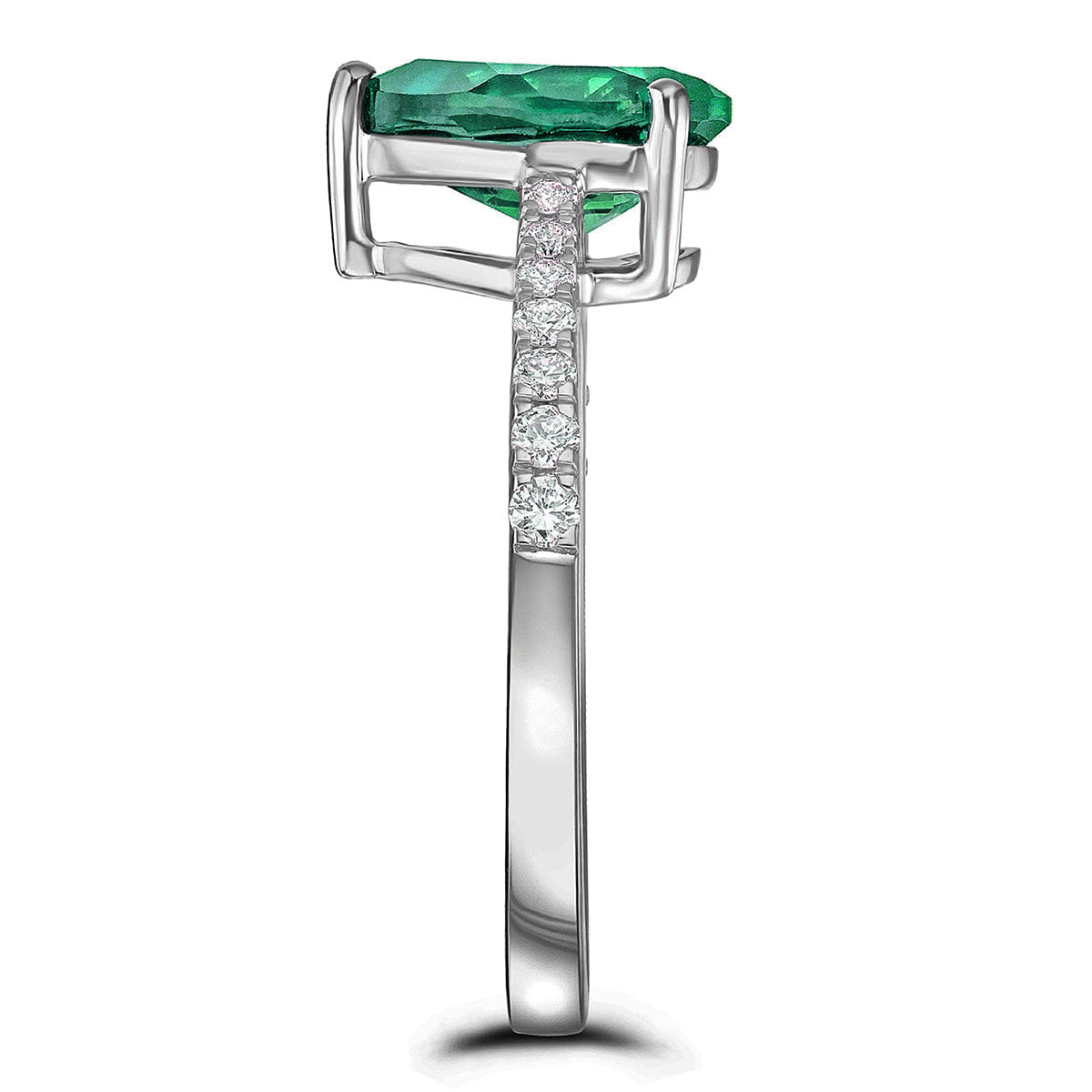 Diamond Astra 2.30ct Lab Emerald and Diamond Shoulder Set Pear Cut Ring in Silver