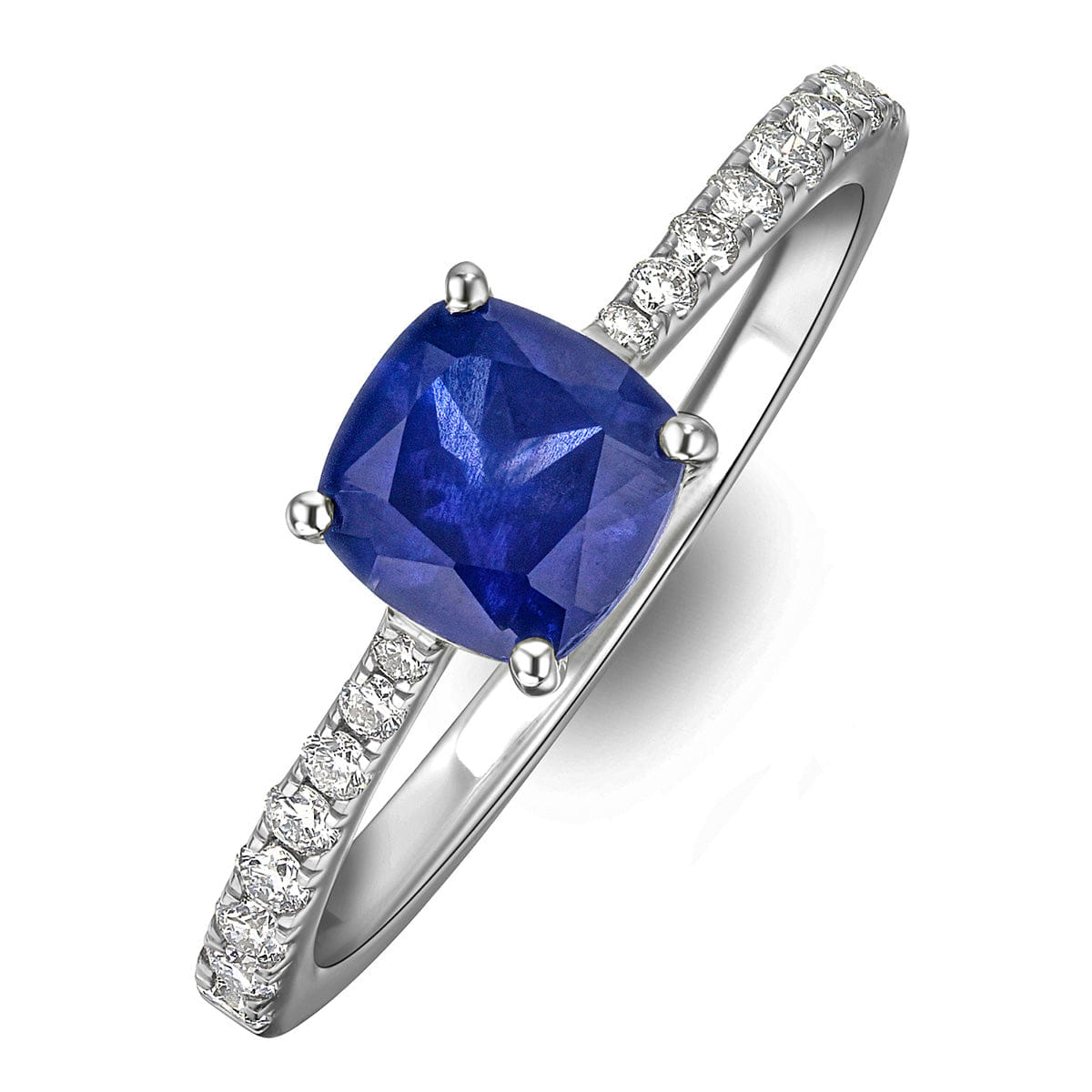 Diamond Astra 2.30ct Lab Sapphire and Diamond Shoulder Set Cushion Cut Ring in Silver