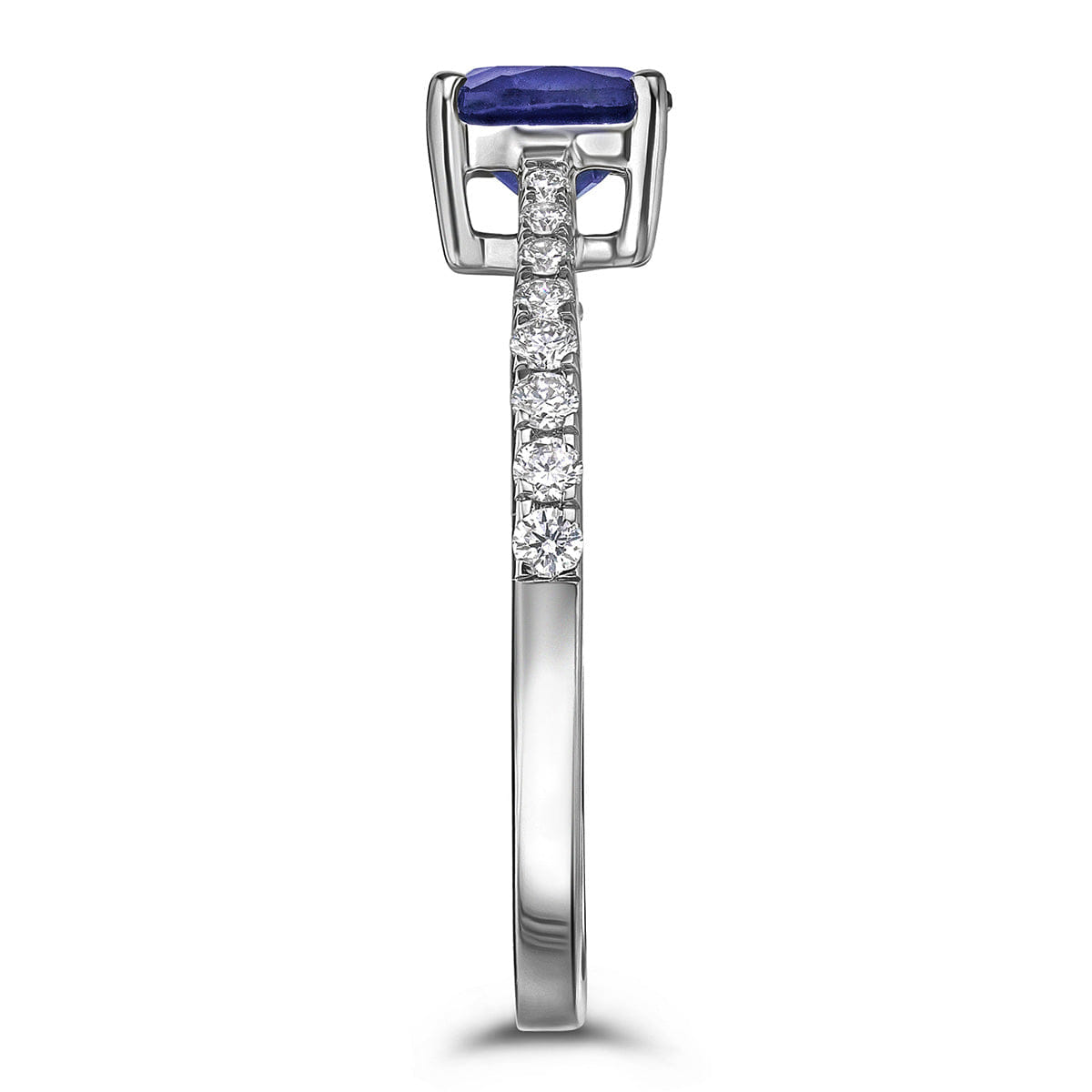 Diamond Astra 2.30ct Lab Sapphire and Diamond Shoulder Set Cushion Cut Ring in Silver