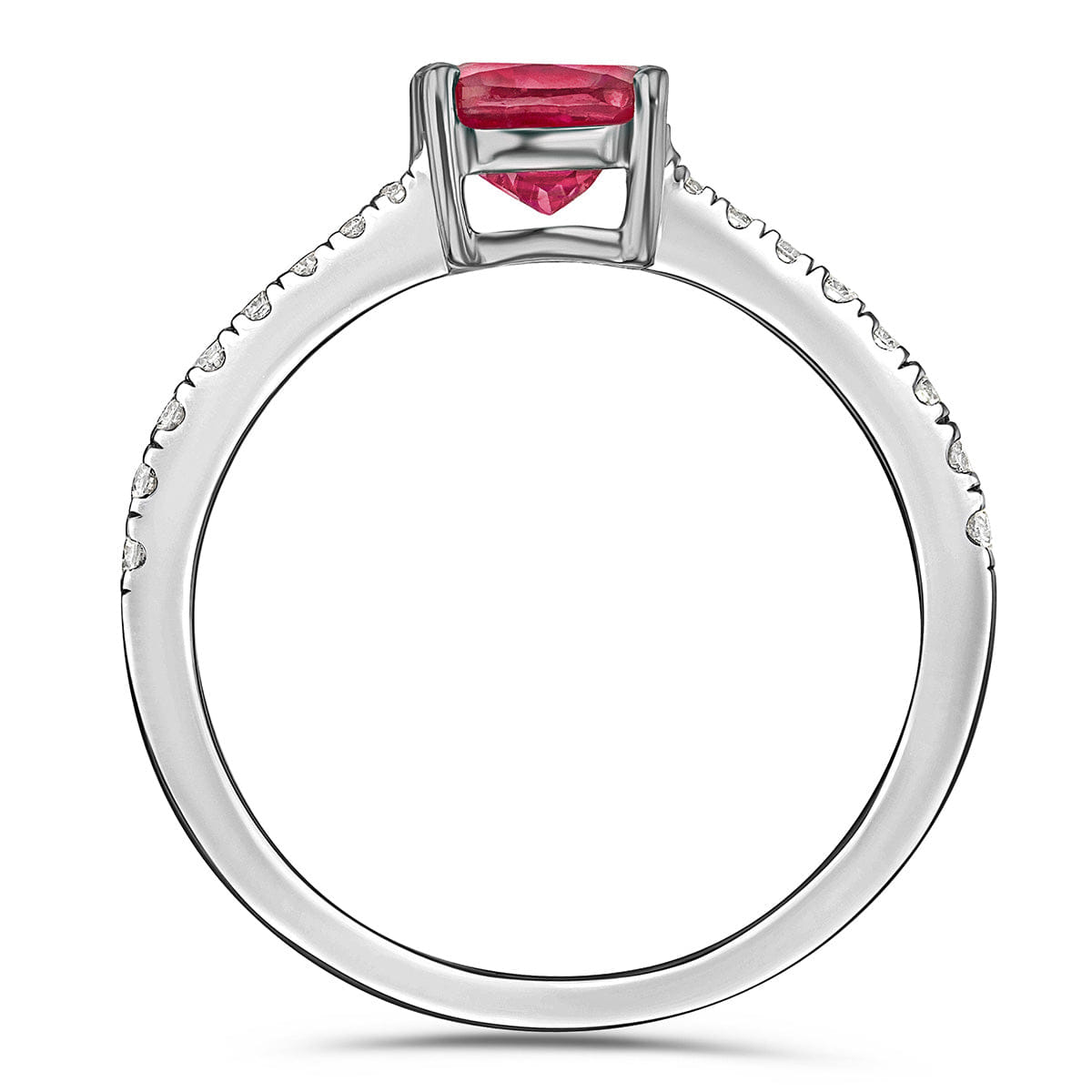 Diamond Astra 2.00ct Lab Ruby and Diamond Shoulder Set Cushion Cut Ring in Silver