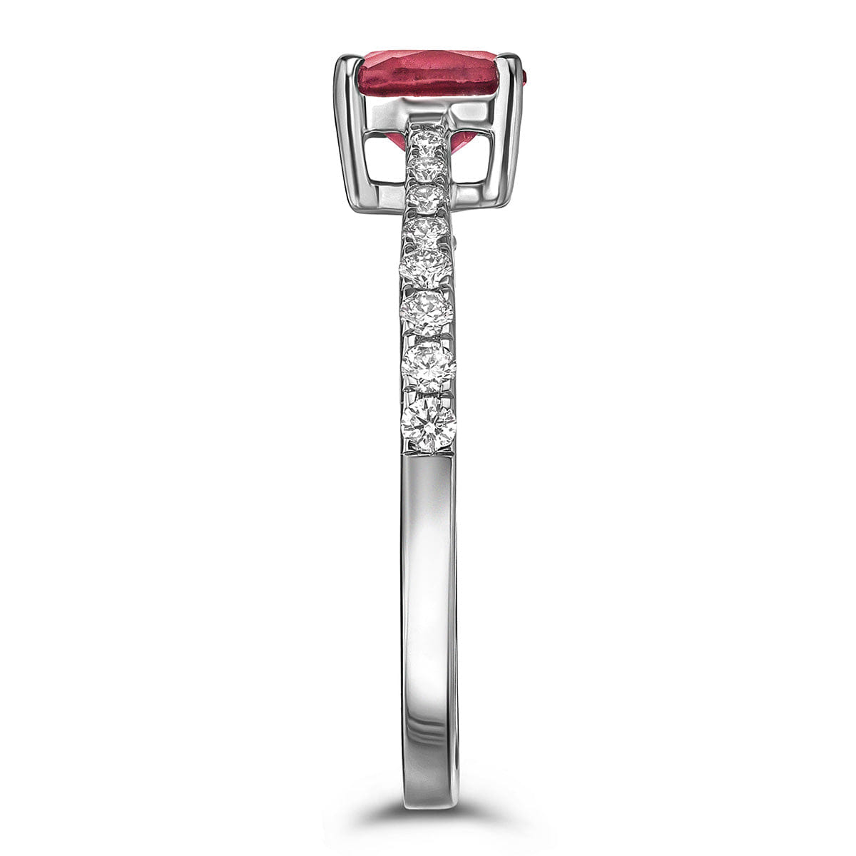 Diamond Astra 2.00ct Lab Ruby and Diamond Shoulder Set Cushion Cut Ring in Silver