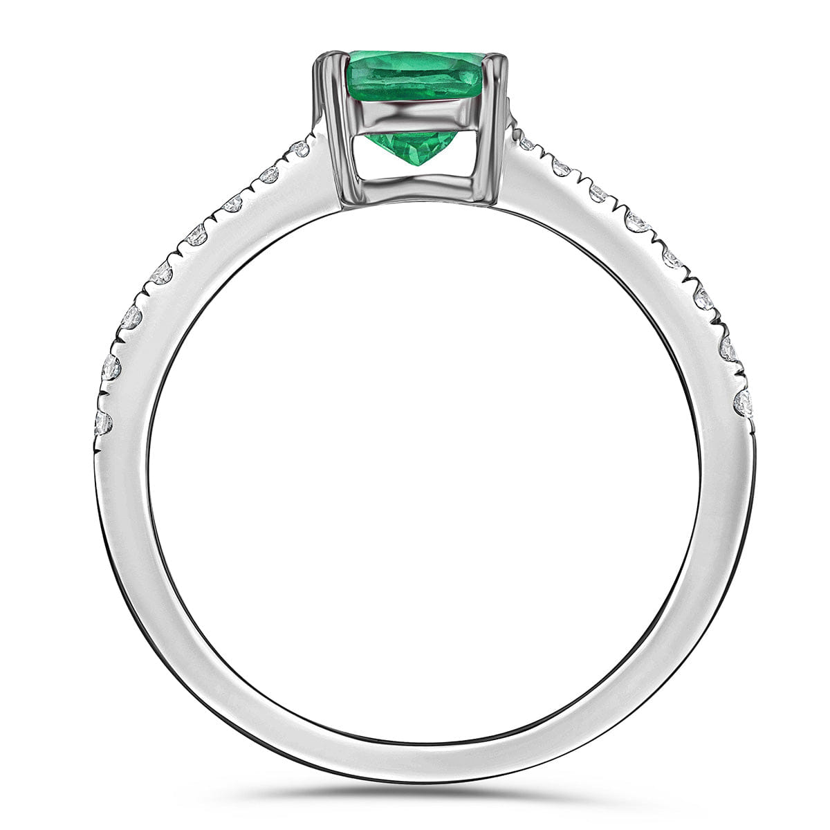 Diamond Astra 1.70ct Lab Emerald and Diamond Shoulder Set Cushion Cut Ring in Silver