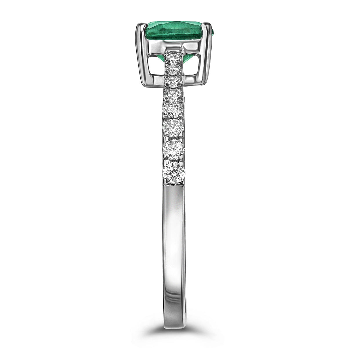Diamond Astra 1.70ct Lab Emerald and Diamond Shoulder Set Cushion Cut Ring in Silver