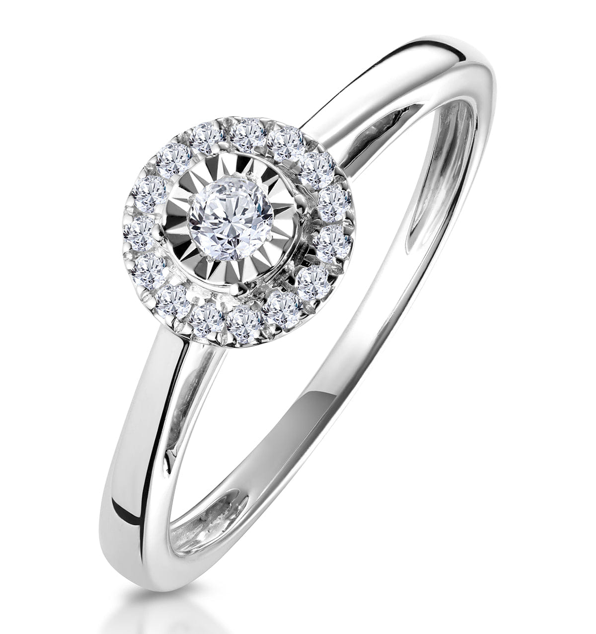Diamond Masami Lab Diamond Engagement Ring 0.20ct Pave Set Halo in 925 Sterling Silver