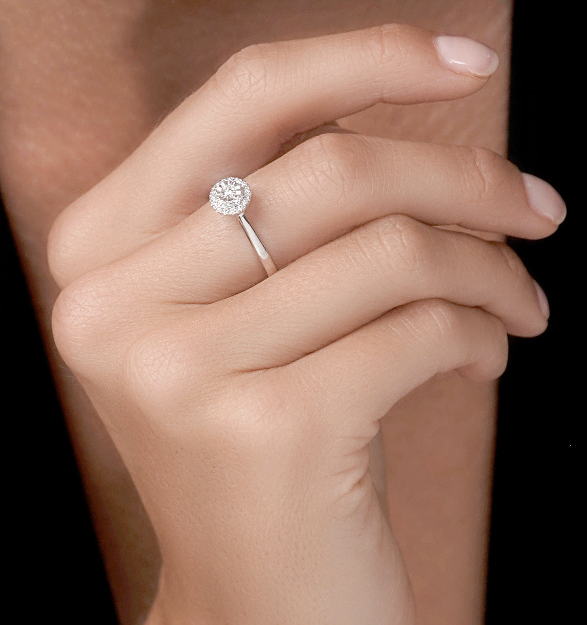 Diamond Masami Lab Diamond Engagement Ring 0.20ct Pave Set Halo in 925 Sterling Silver