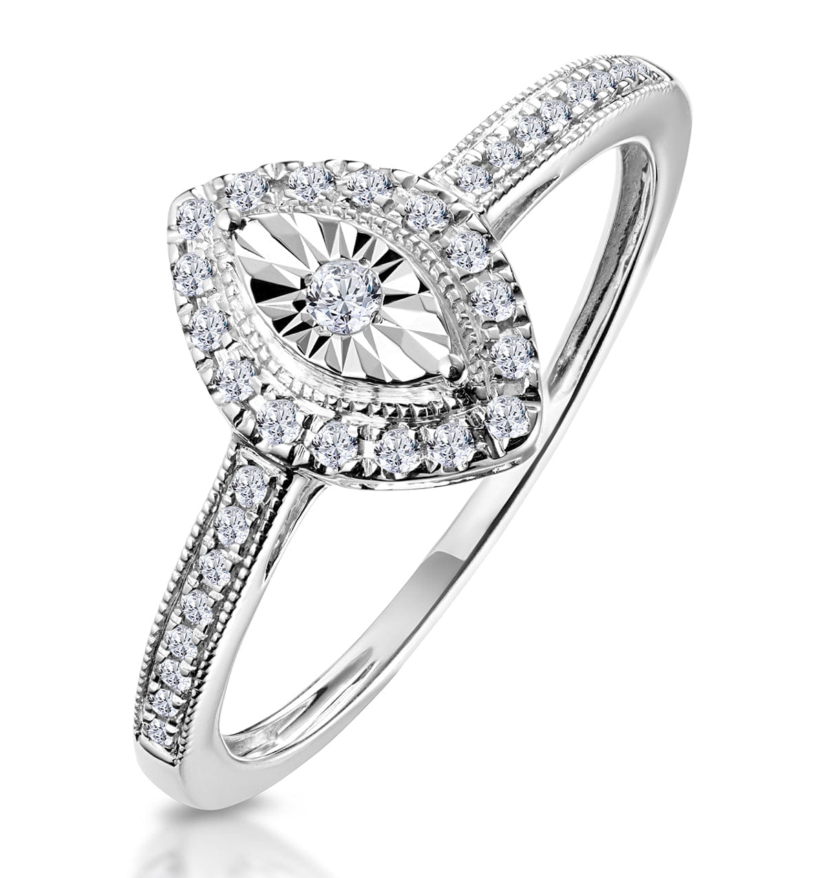 Diamond Masami Marquise Lab Diamond Engagement Ring Halo Pave Set in 925 Sterling Silver